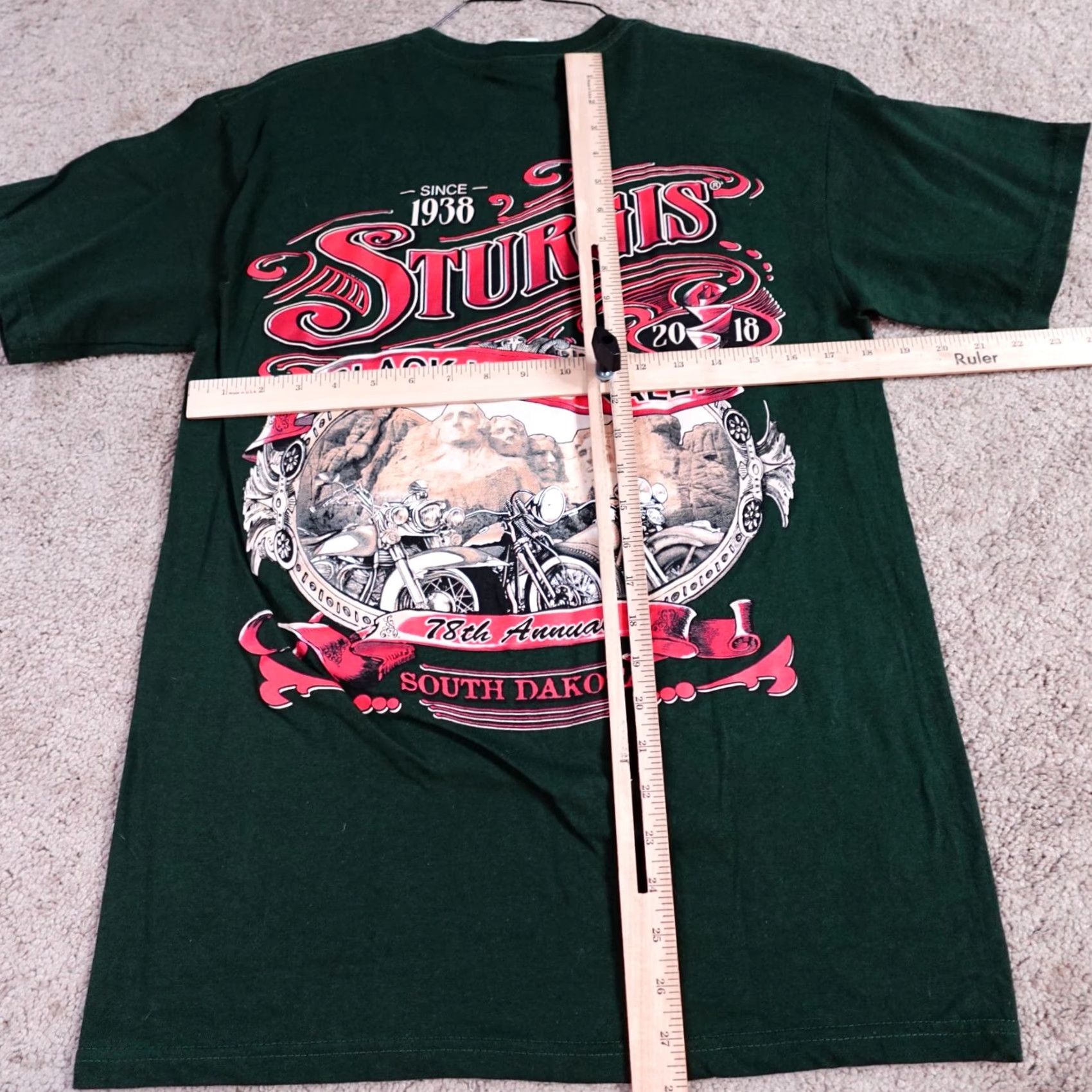Gildan Sturgis Shirt Medium Green Double Sided 2018 Black Hills 78th Mens T-Shirt Cotton Short Sleeve Crew Neck Gildan Graphic Print Vintage No Size US M / EU 48-50 / 2 - 3 Thumbnail