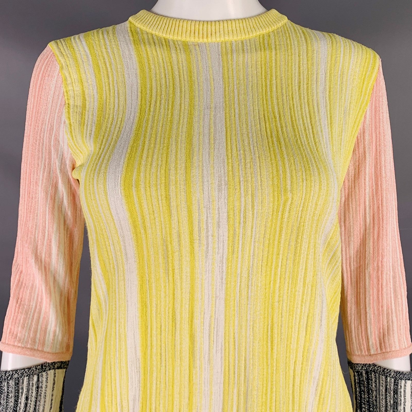Sportmax SPORTMAX Size M Yellow Pink Rib Knit Crew Neck Casual Top Size M / US 6-8 / IT 42-44 - 2 Thumbnail