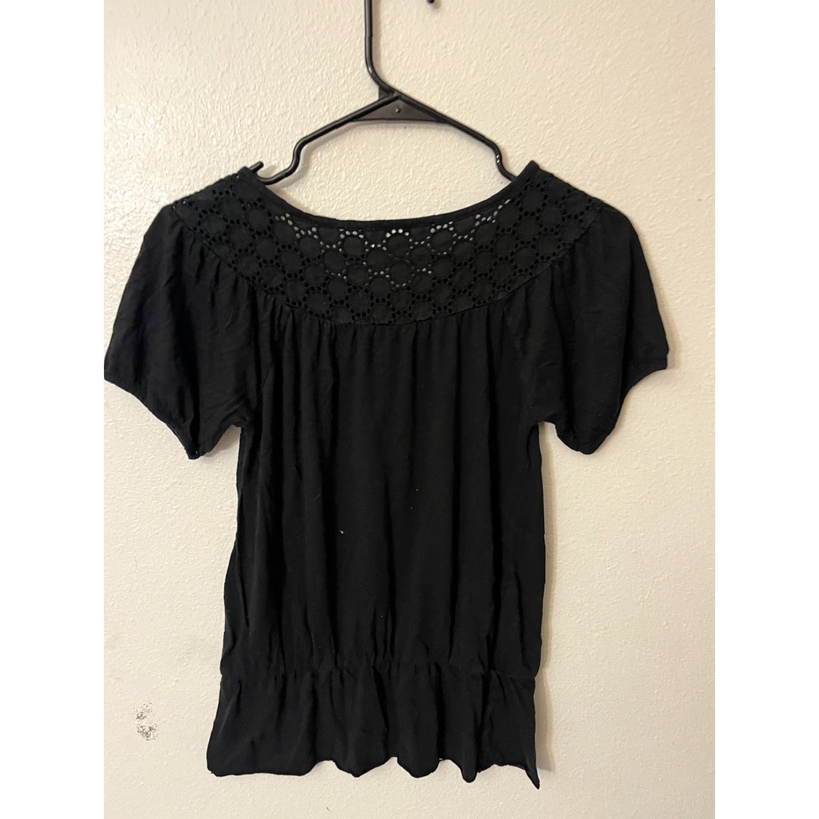 Loft VINTAGE LOFT Shirt XS Black Short Sleeve Knit Cotton Blouse Slim Womens 2000s Classic Nautical Preppy Sighted? Size XS / US 0-2 / IT 36-38 - 2 Thumbnail