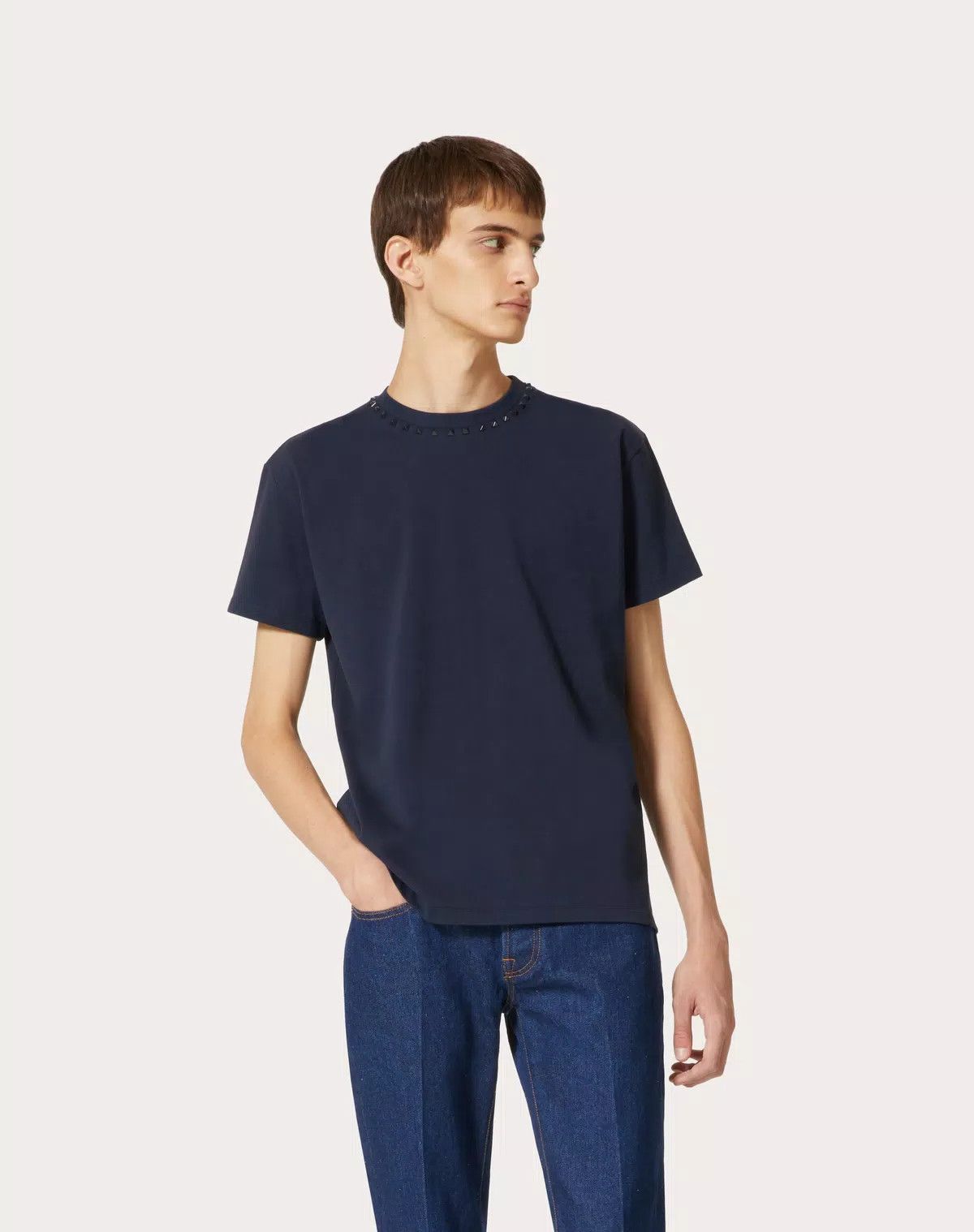 Valentino oc11z0625 Cotton Crewneck T-Shirt in Navy Blue Size US L / EU 52-54 / 3 - 4 Thumbnail