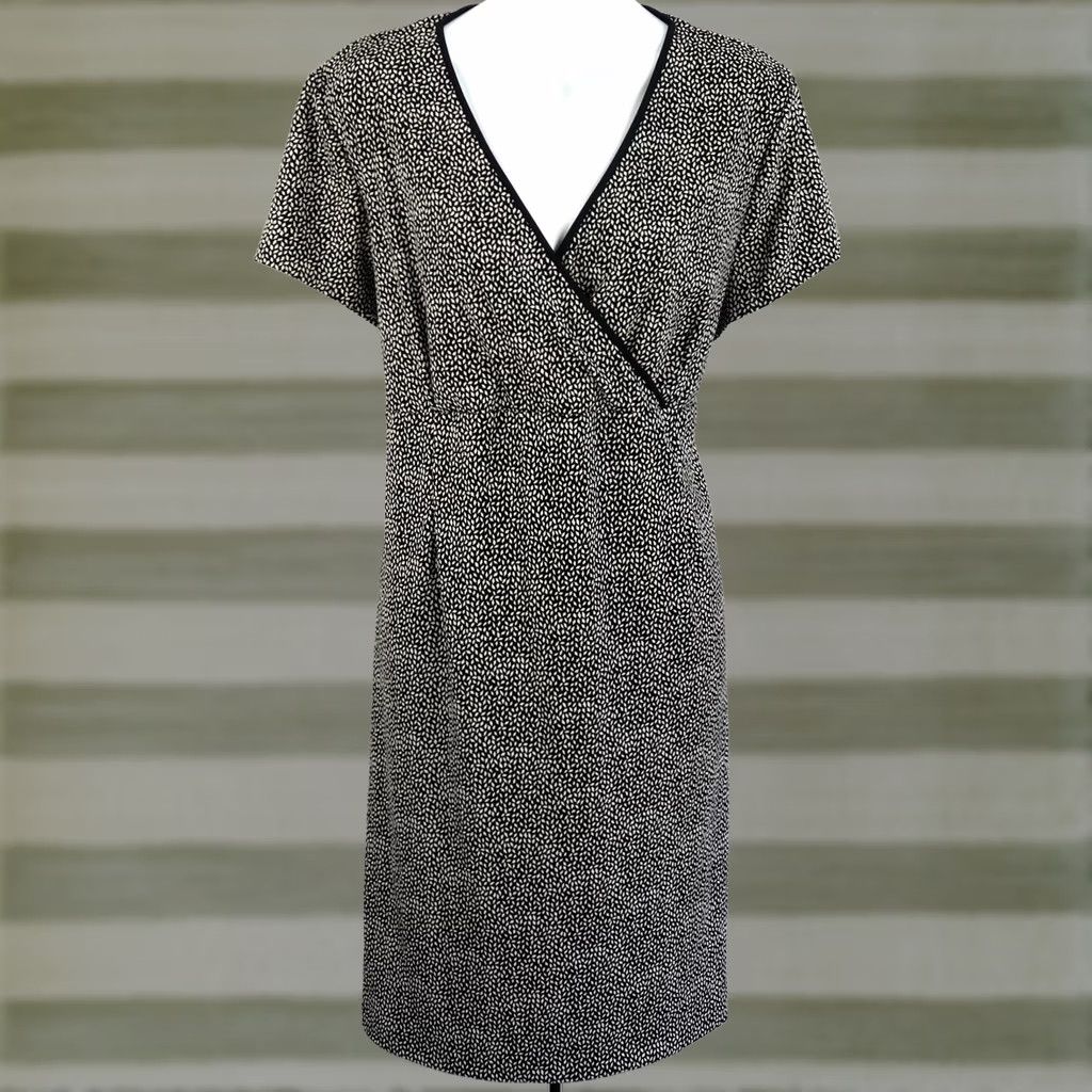 Vintage Motherhood Maternity Surplice Wrap Dress XL blk geo Short Sleeve Empire Tie Waist Size XL / US 12-14 / IT 48-50 - 1 Thumbnail