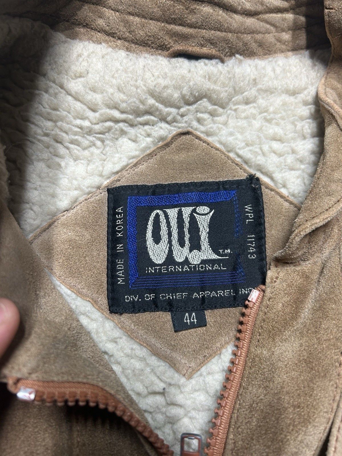 Vintage 80s suede leather bomber jacket Sherpa lined Oui large 44 Size US L / EU 52-54 / 3 - 7 Thumbnail