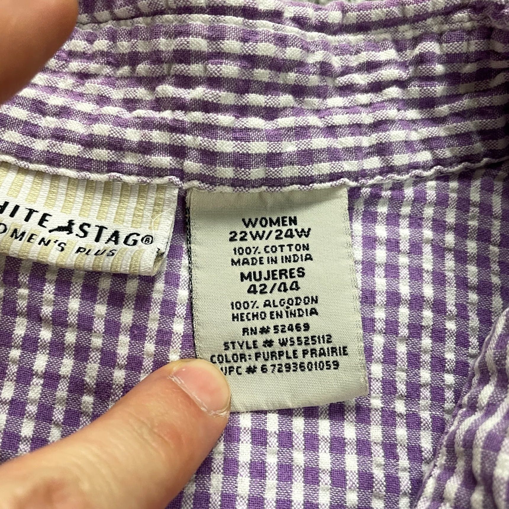 Vintage White Snag Plus Size Button-Up Blouse Shirt Women 22W Purple Check Short Sleeve Cotton Casual Size 3XL / US 20-22 - 6 Thumbnail