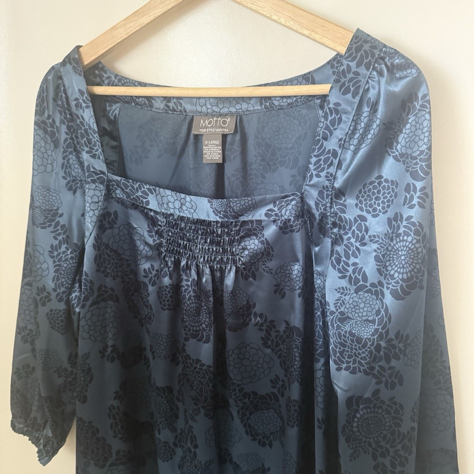 Other Motto Dress Peasant Blue Satin Puff Sleeve Boho Babydoll Size XL / US 12-14 / IT 48-50 - 4 Thumbnail