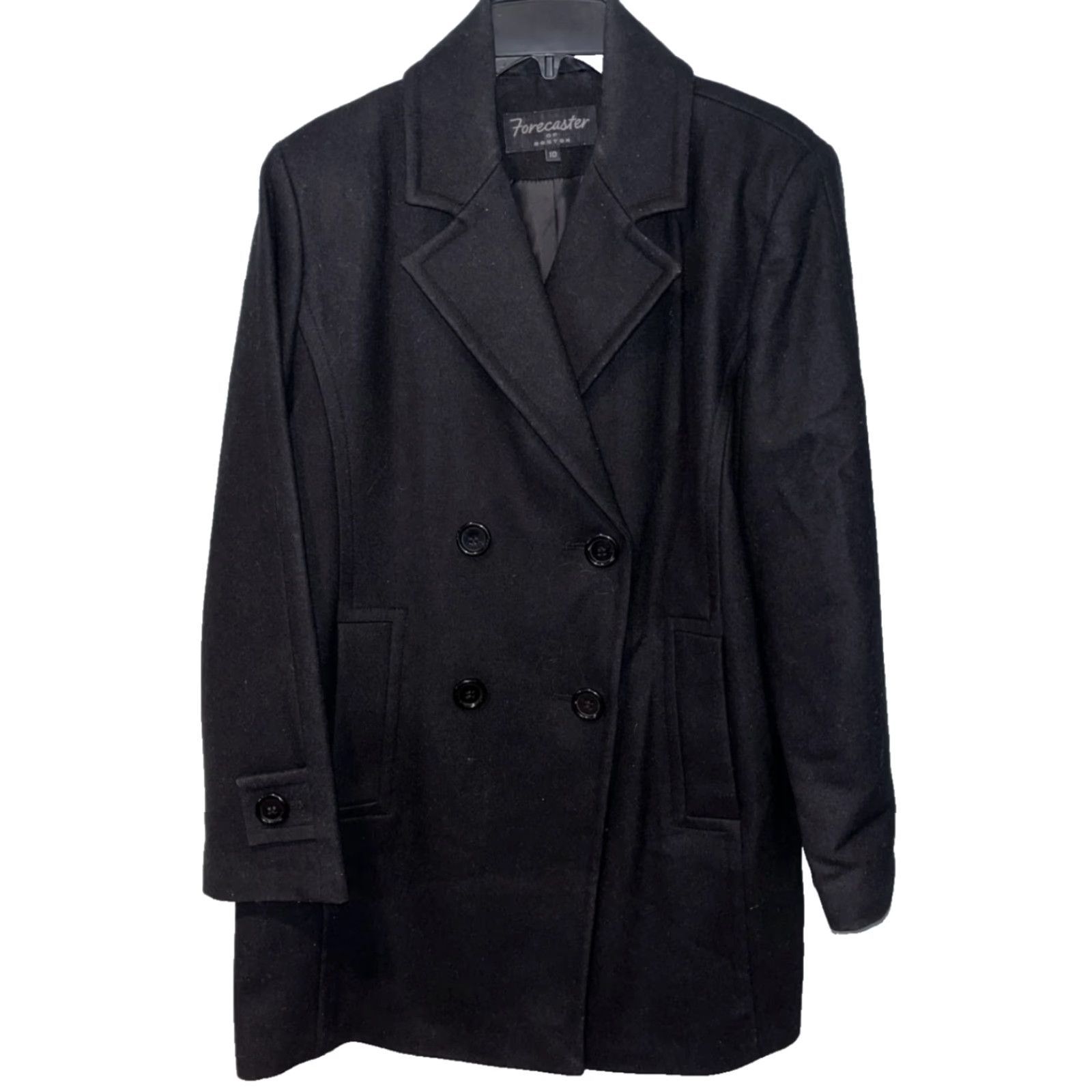 Doublet VINTAGE Forecaster Of Boston Pea Coat Jacket Women 10 Black Wool Double Breasted USA Jacket Size L / US 10 / IT 46 - 6 Thumbnail