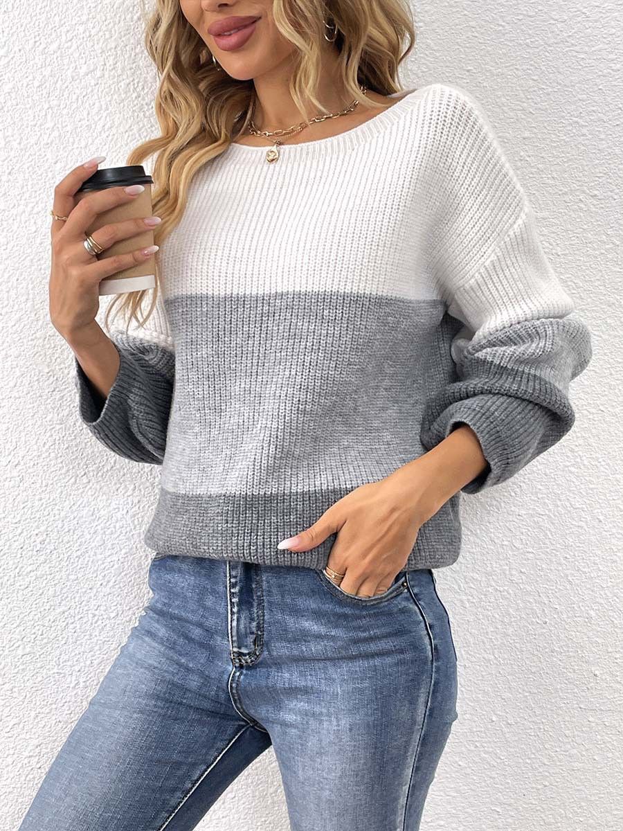 Other Contrast Gray White Splicing Pullover Sweater Long Sleeve Size L / US 10 / IT 46 - 6 Thumbnail