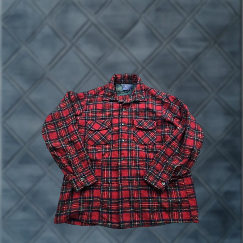 Pendleton VINTAGE Pendleton Flannel Shirt XL Red Plaid Loop Collar Long Sleeve Wool 60s Men Shirt Size US XL / EU 56 / 4 - 1 Thumbnail