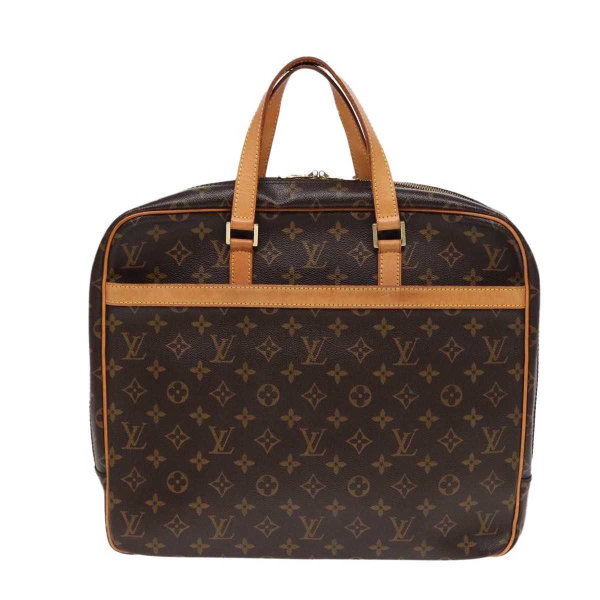 Porte Documents Brown Canvas Briefcase Bag (Pre-Owned)