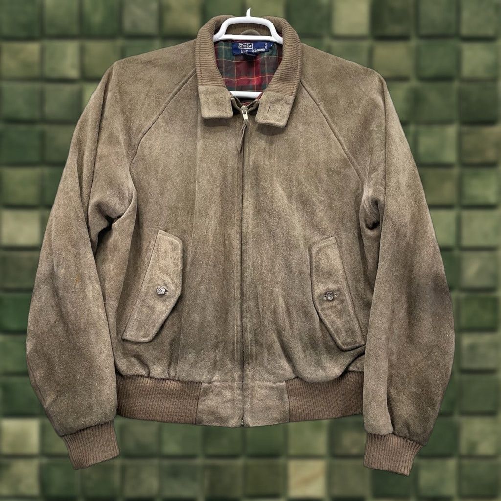 VTG Polo Ralph Lauren Jacket Large Suede Lined chin strap Western Zip
