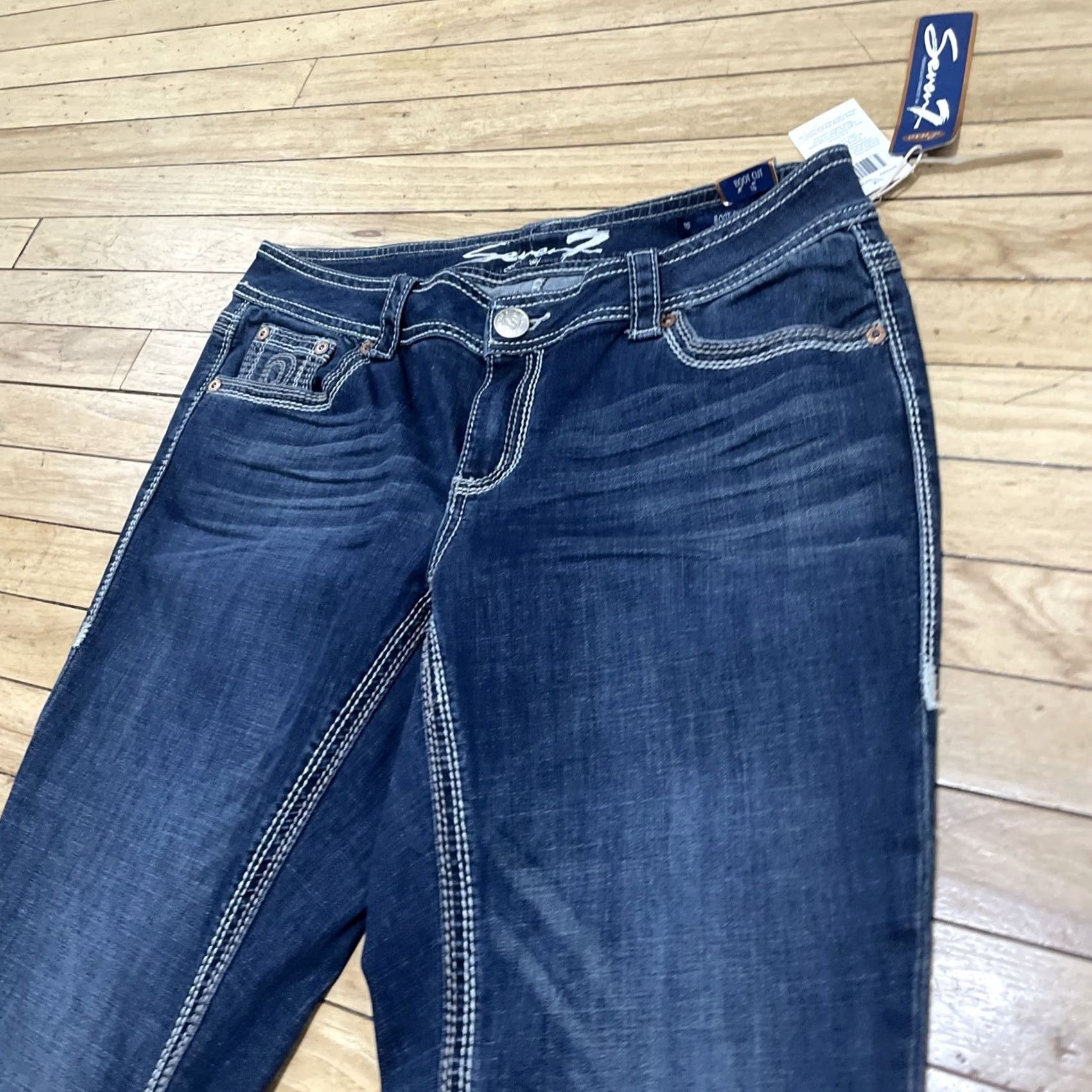 Vintage VINTAGE Seven 7 Jeans Bootcut Women 16 Western Thick Stitch Cowgirl Dark Wash 36x32 NEW Size 38" / US 16 / IT 52 - 3 Thumbnail