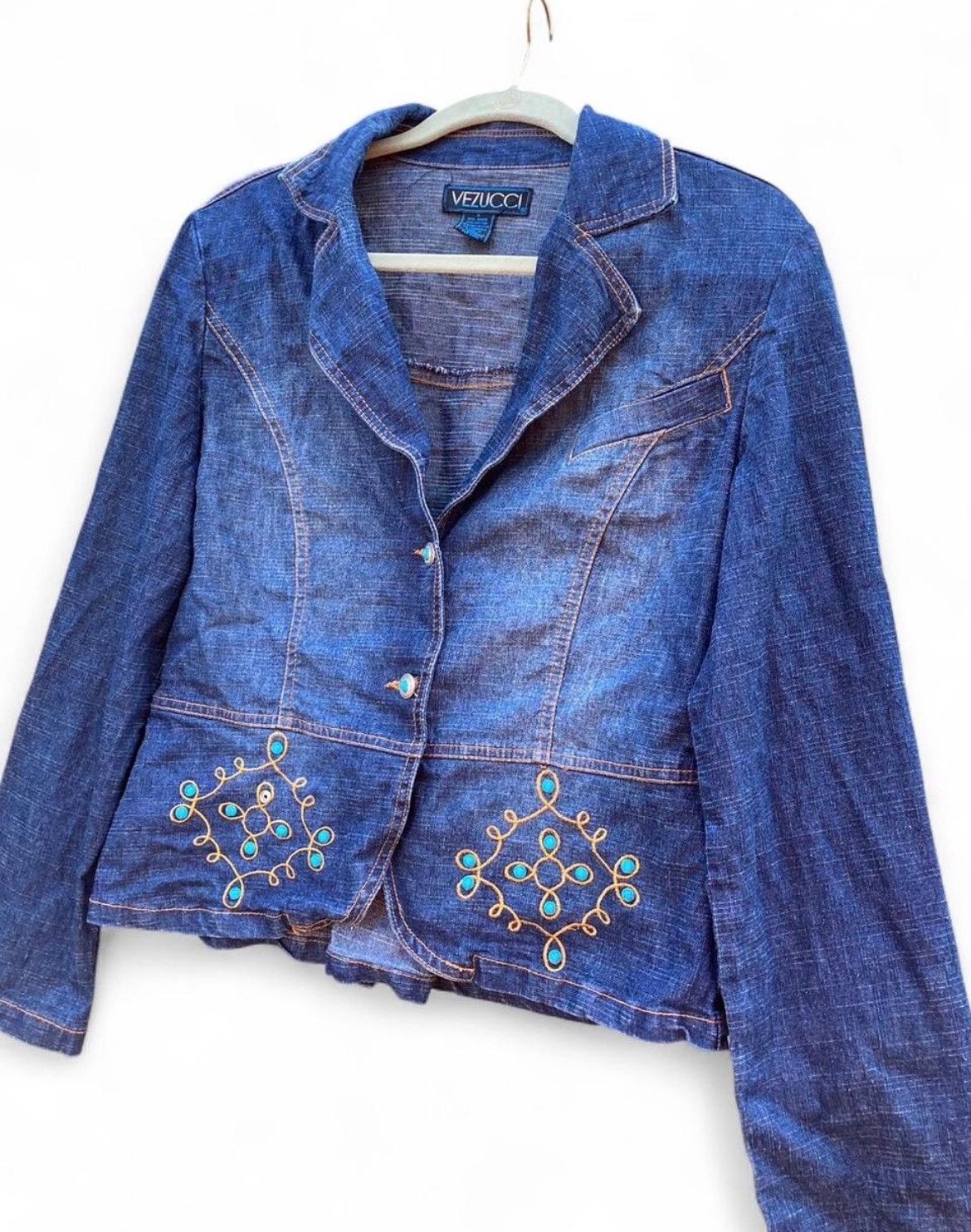 Other Vezucci Blue Denim Jacket Size S Embroidered Size S / US 4 / IT 40 - 3 Thumbnail