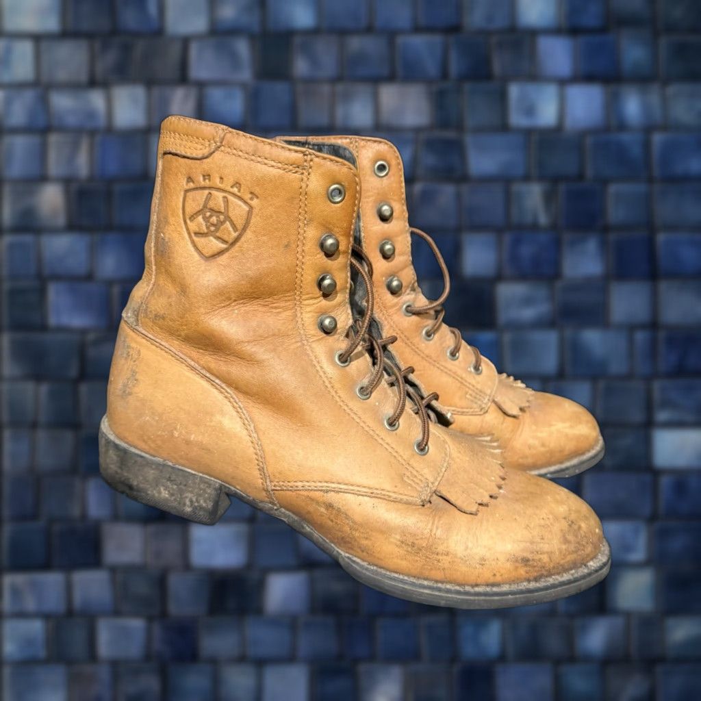Ariat Ariat Boots Packer 11071 Brown Leather Western Vintage Boots Women B 6 3.5 36 11071 Victorian Leather Lining Ankle Shaft Block Heel Toe Almond Flaws Size US 6 / IT 36 - 1 Thumbnail