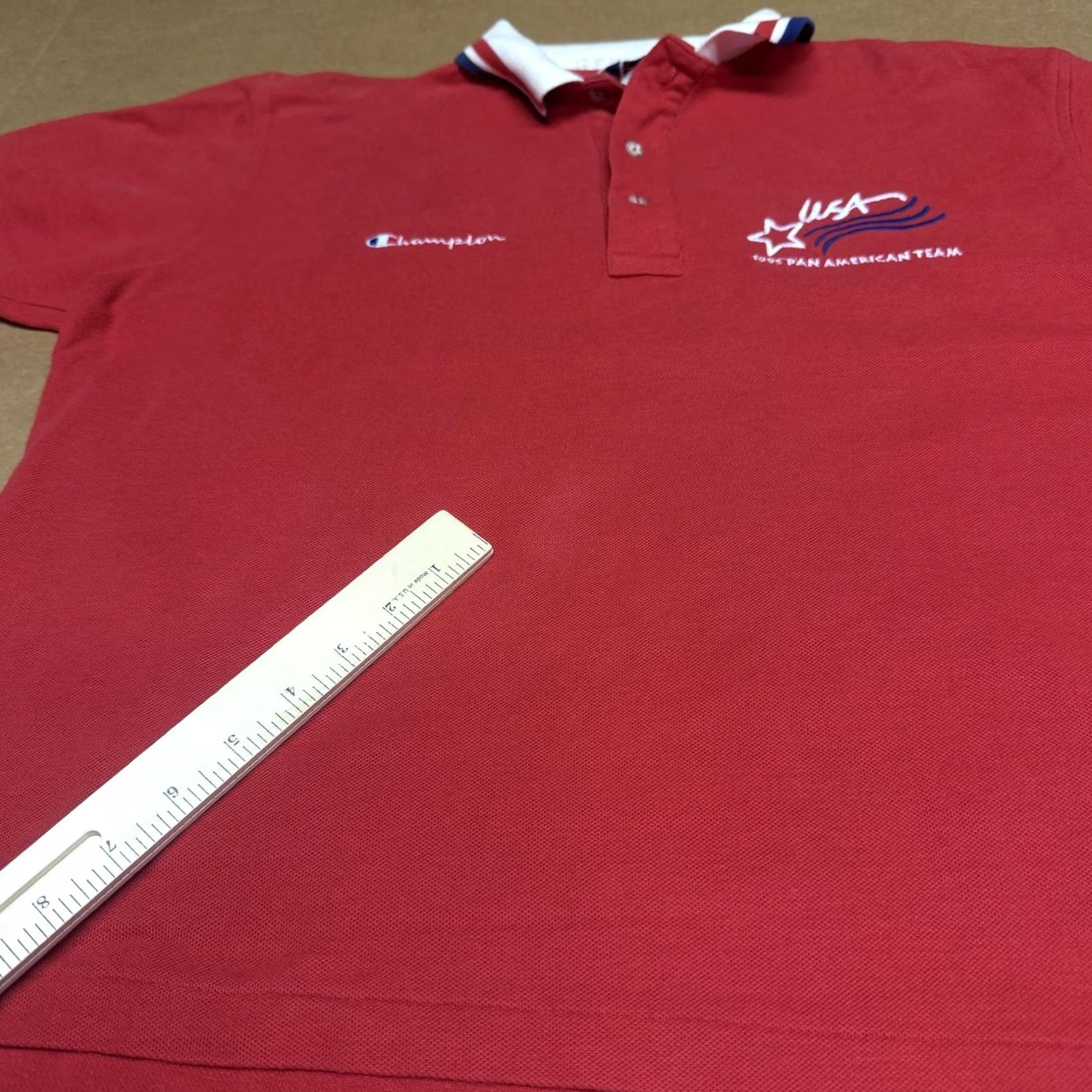 Champion VINTAGE Champion Polo Shirt Mens Large Red Embroidered USA Pan American Team 90s Size US L / EU 52-54 / 3 - 2 Thumbnail