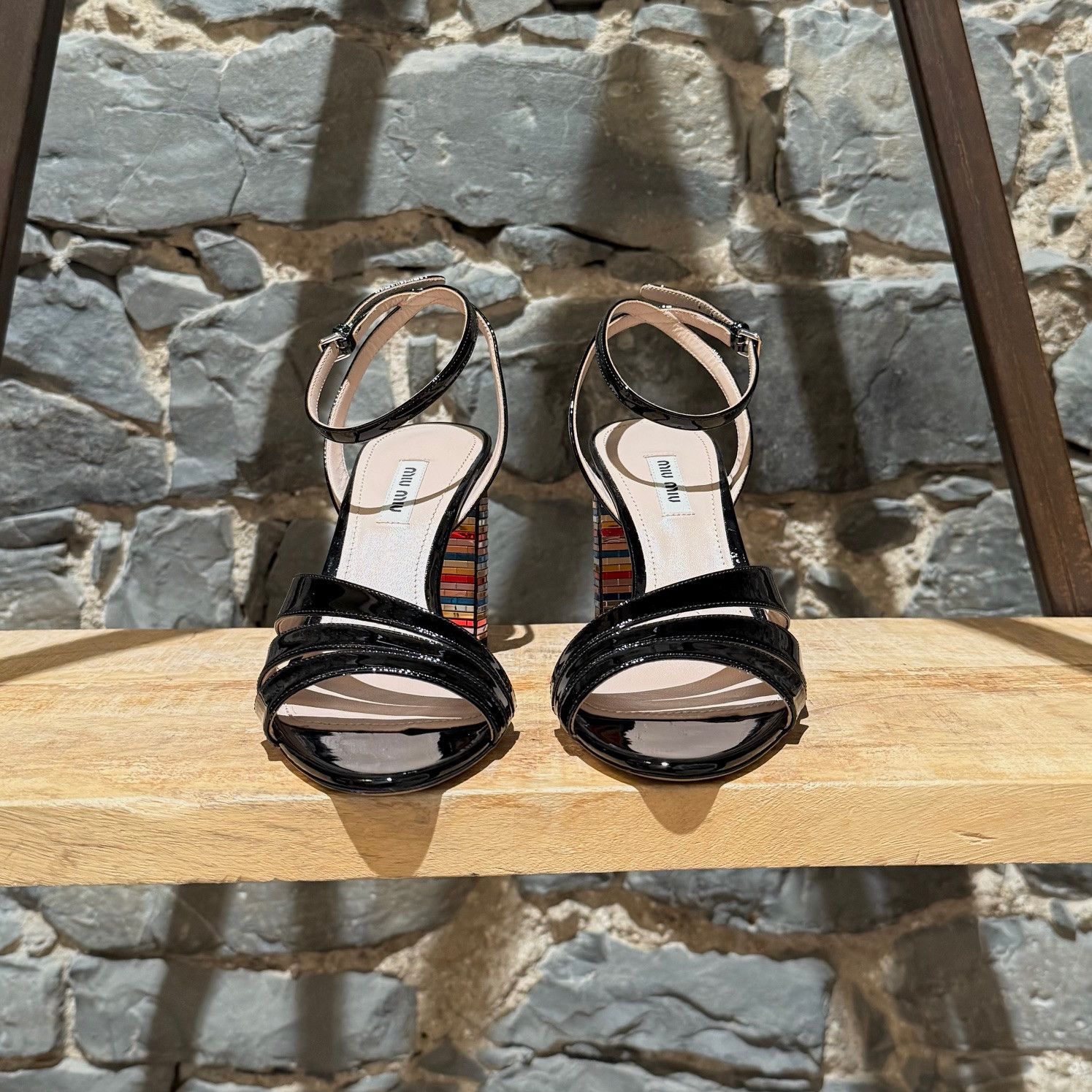 Miu Miu Miu Miu Black Patent Multicolour Heel Sandals Size US 9.5 / IT 39.5 - 2 Thumbnail