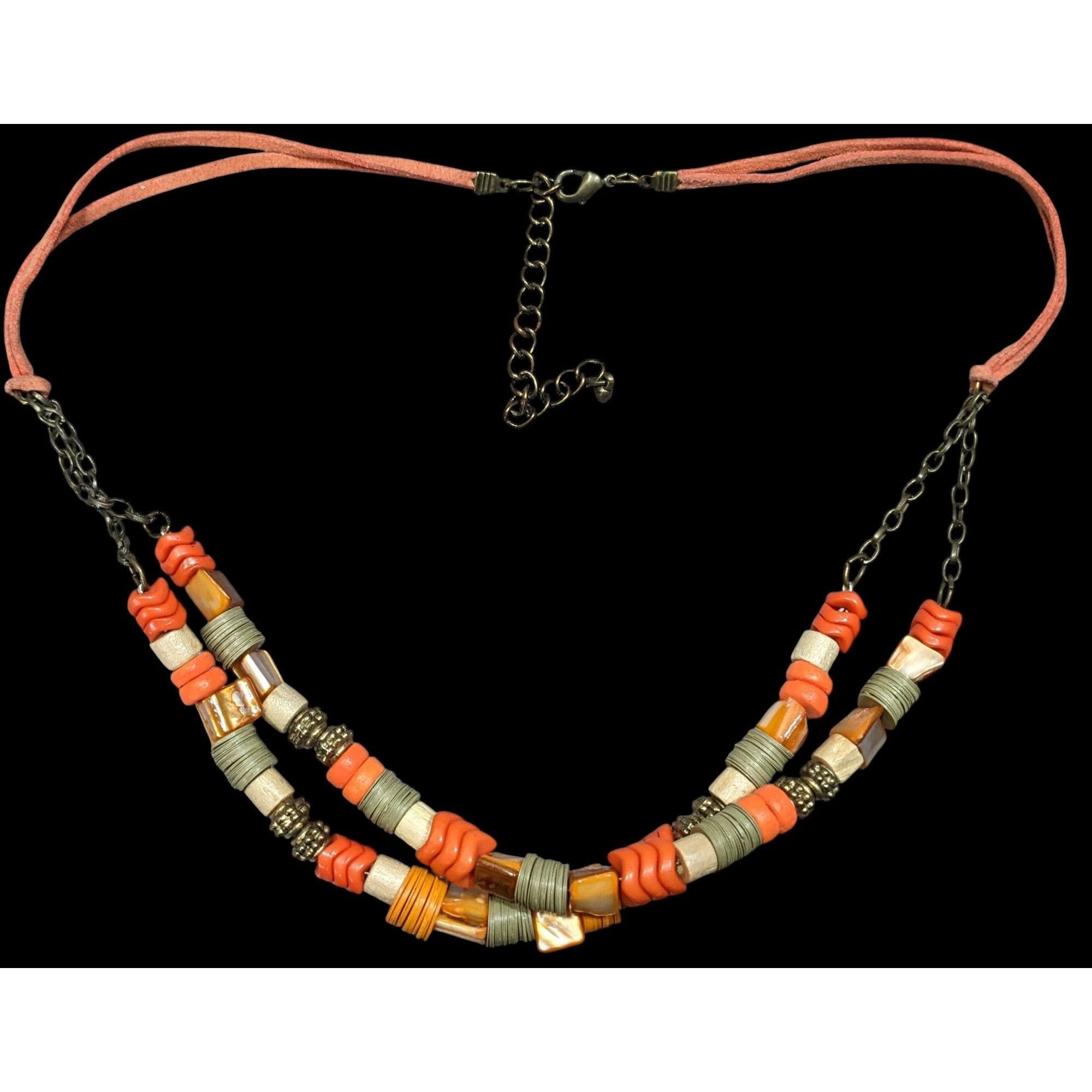 Other Vintage Retro Orange Mixed Media Beaded Necklace Size ONE SIZE - 1 Thumbnail