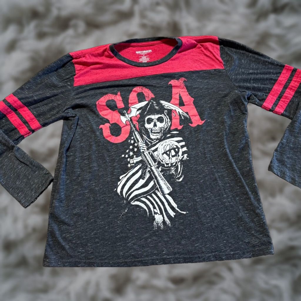 Vintage Sons Of Anarchy Mens Shirt XL Red Long Sleeve Cotton Blend SOA T-Shirt Crew Neck Graphic Print Size US XL / EU 56 / 4 - 1 Thumbnail