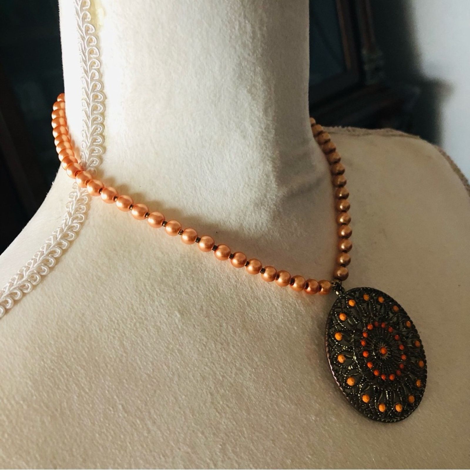 Handmade Handcrafted repurpose coral filigree stone Pearl necklace Size ONE SIZE - 4 Thumbnail