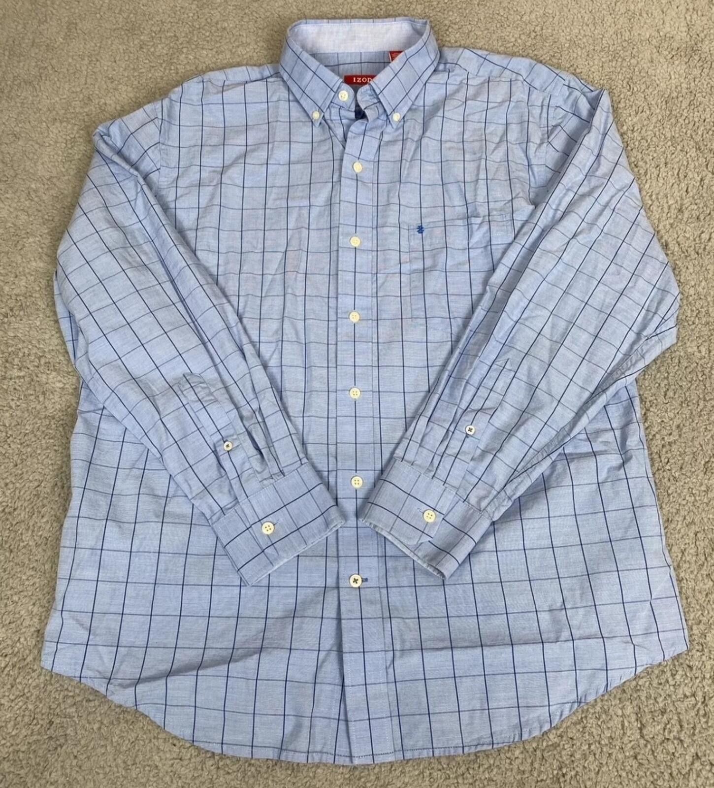 Izod Men's L Large Blue Long Sleeve 100% Cotton Casual Button Up Size 42R - 3 Thumbnail