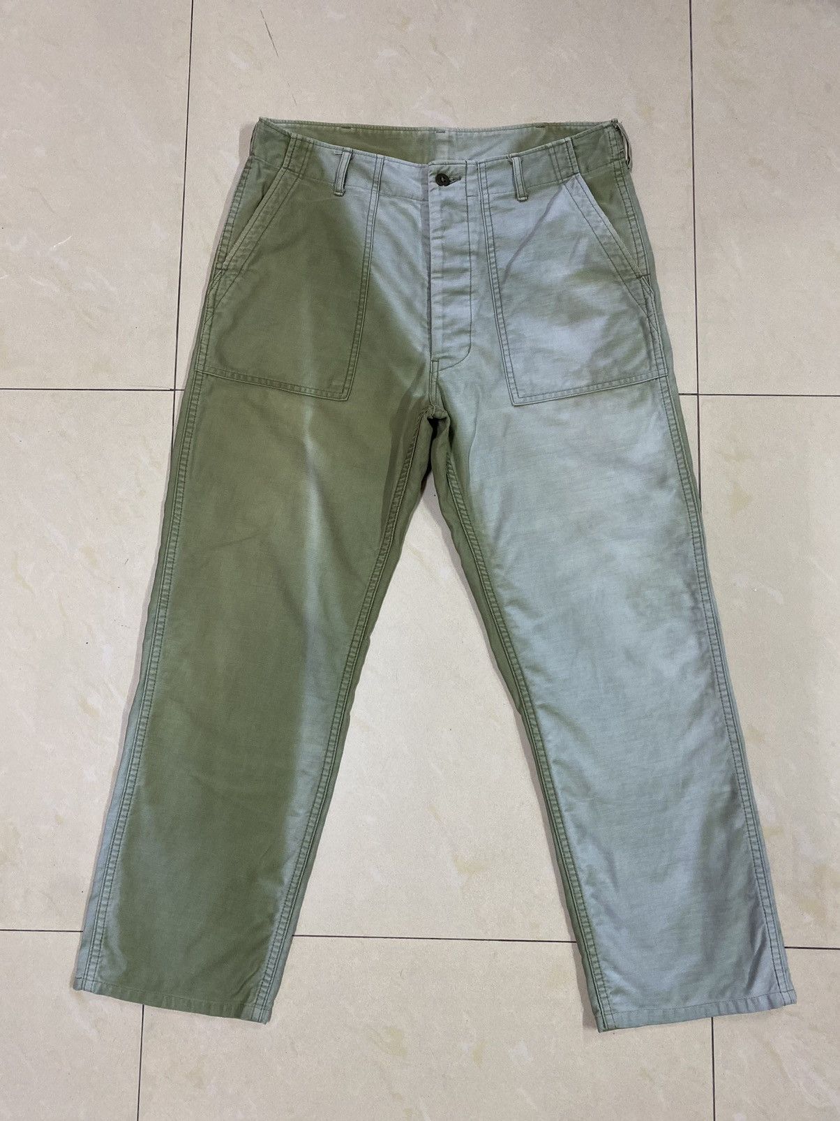 image of Military x Orslow Wacko Maria Fatique Faded Distressed Pants in Green, Men's (Size 32)