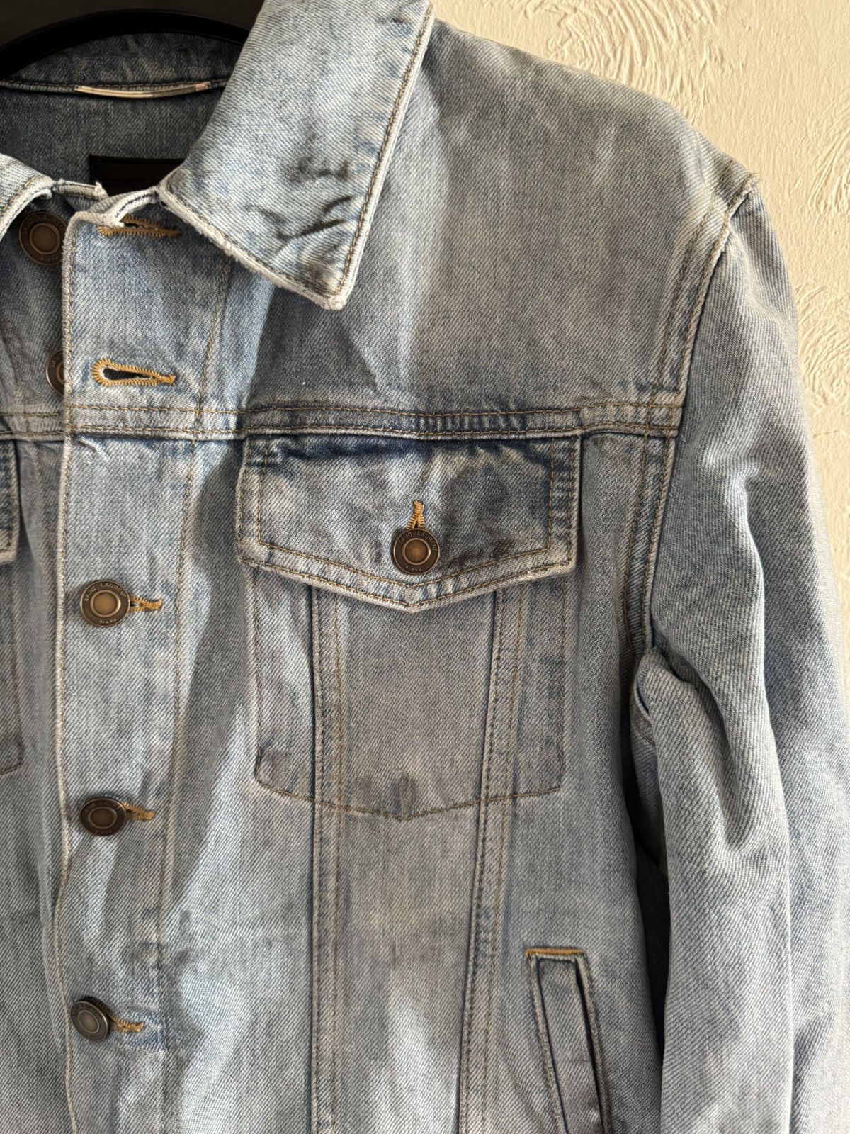 Hedi Slimane × Saint Laurent Paris Saint Laurent Distressed Denim Jacket Size US S / EU 44-46 / 1 - 8 Thumbnail