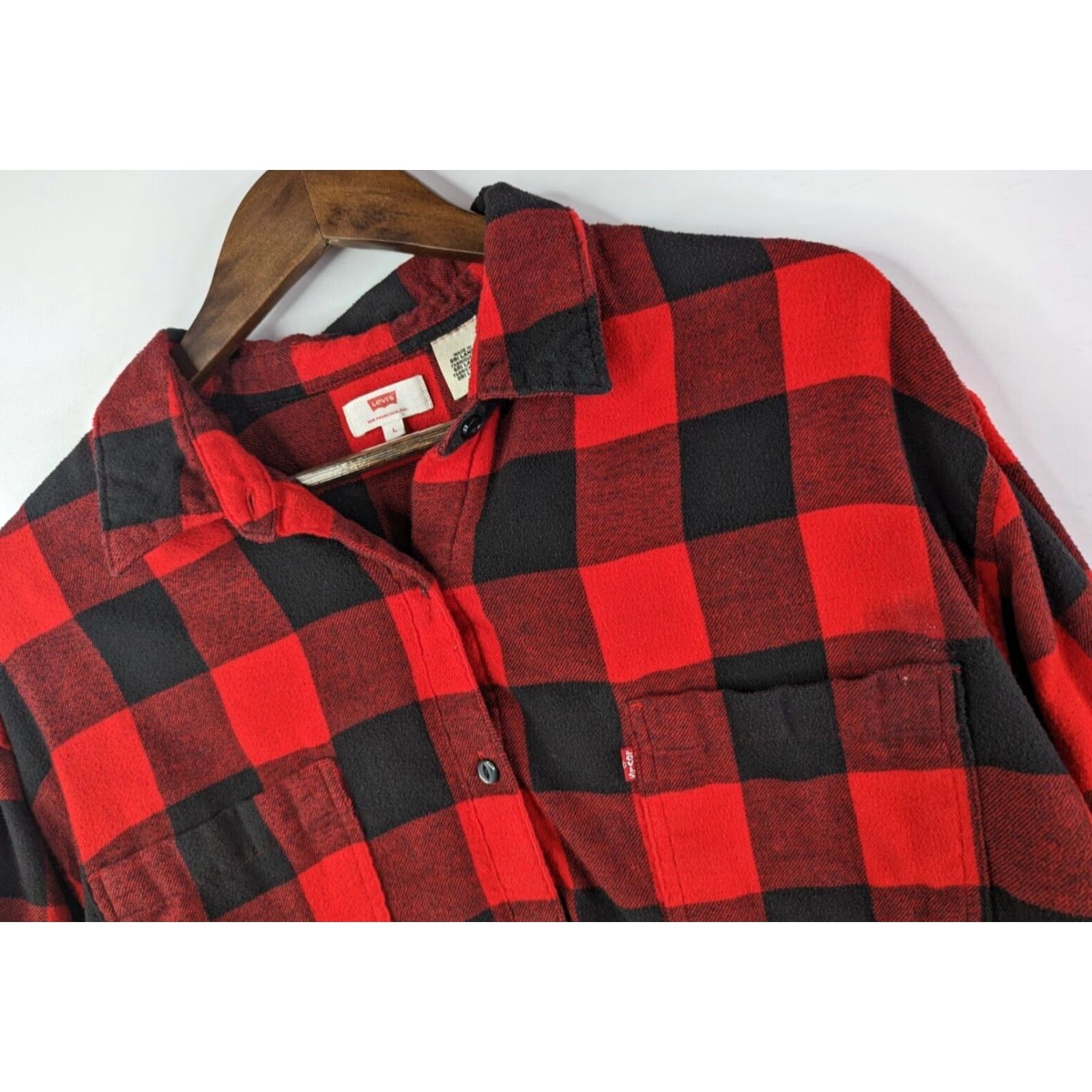 Levi's Levi's Shirt Women's L Red Flannel Button-Up Long Sleeve Buffalo Check Size L / US 10 / IT 46 - 2 Thumbnail