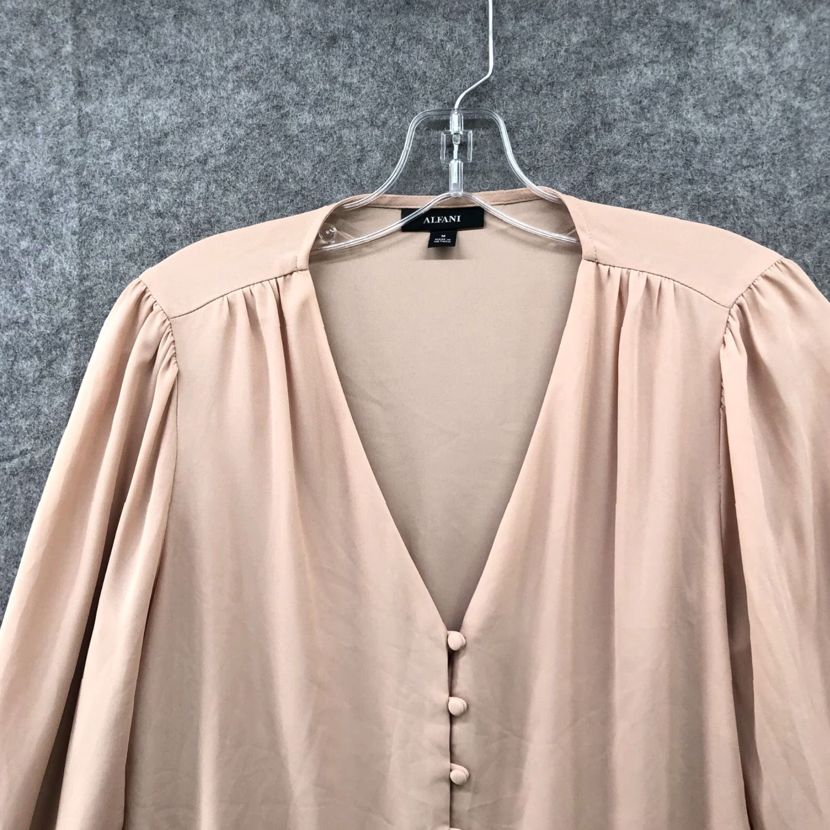 Alfani Alfani Blouse Womens M Peach Chiffon V-Neck Button Front Long Sleeve Formal Workwear Shirt Size M / US 6-8 / IT 42-44 - 3 Thumbnail