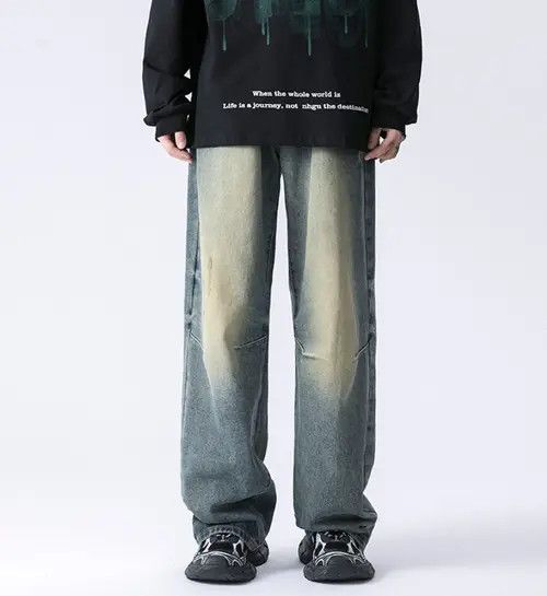 VIBE High street distressed mud yellow loose wide leg jeans Size US 34 / EU 50 - 2 Thumbnail