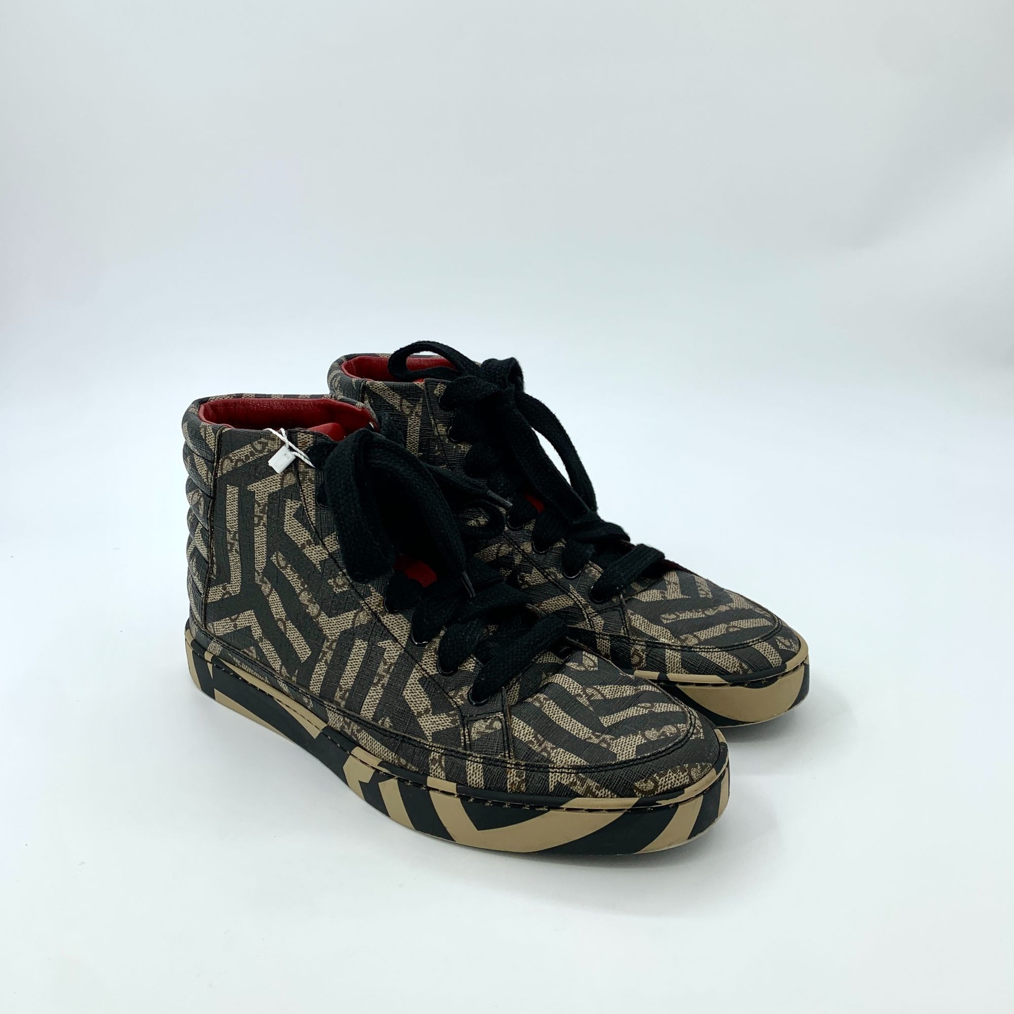 Gucci Gucci 6.5 / 40.5 Brown Logo Letter Line High Top Lace-Up Sne Size US 7.5 / EU 40-41 - 1 Thumbnail
