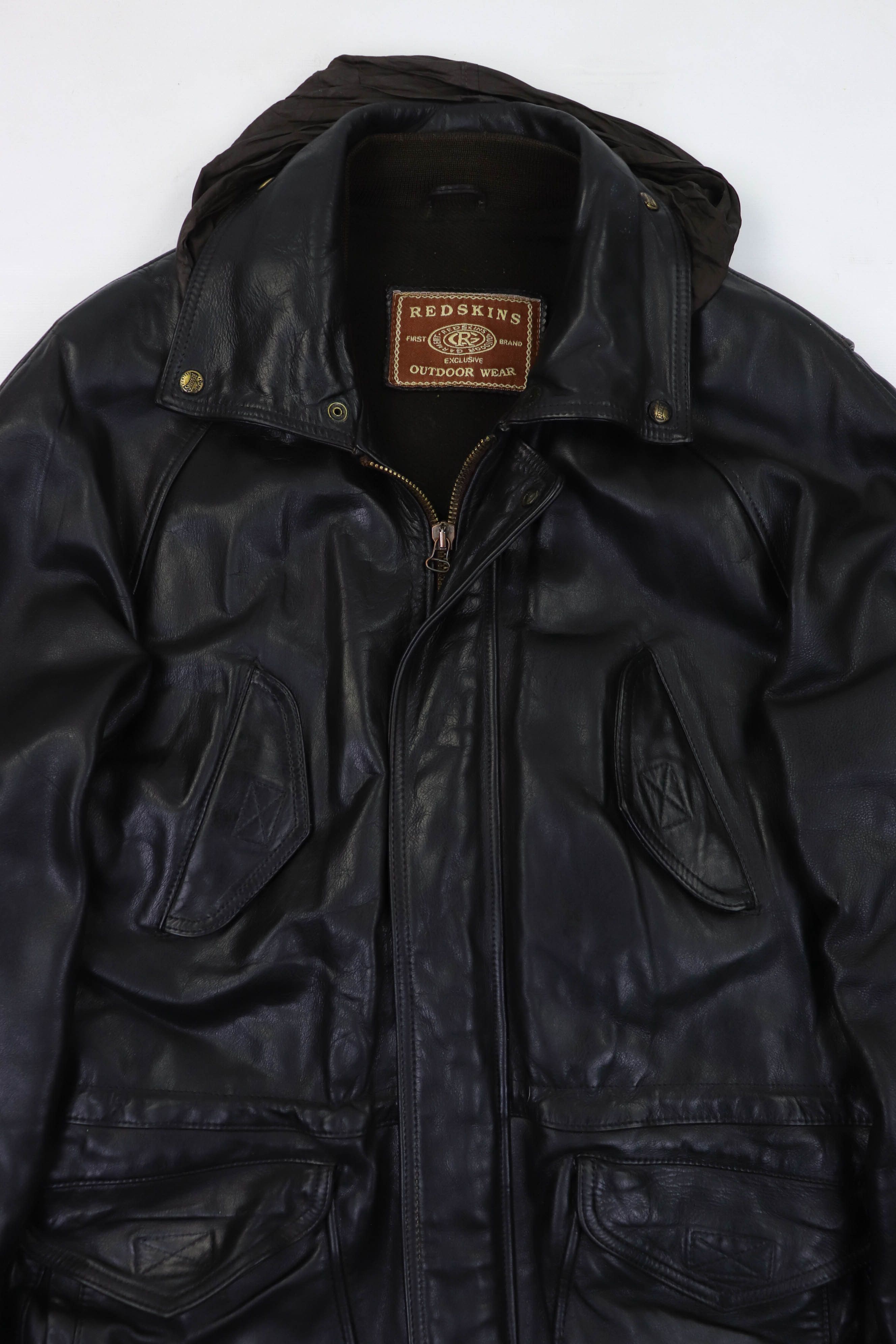 NFL 90s Vintage REDSKINS Black Heavy Leather Jacket Parka Size US L / EU 52-54 / 3 - 3 Thumbnail