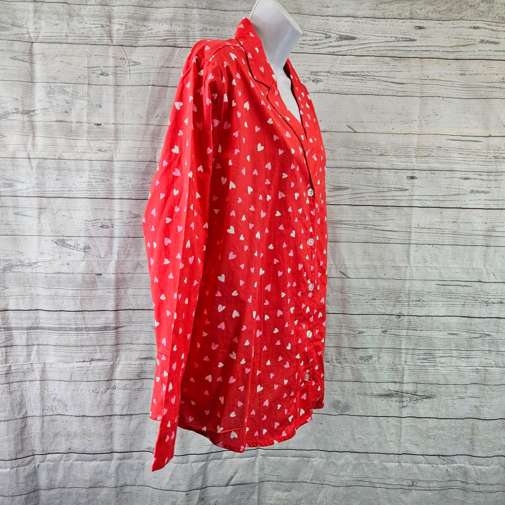 Old Navy Old Navy Womens Poplin Pajama Top Sz Large Red Pink Hearts Button Front Cotton Size L / US 10 / IT 46 - 3 Thumbnail