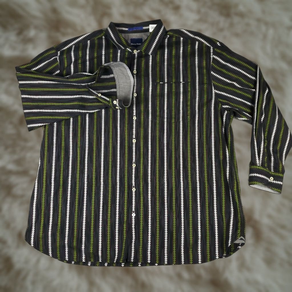 Tommy Bahama Tommy Bahama Shirt Mens Big 2X Black Green Striped Button-Up Long Sleeve Casual Business Formal Workwear Size US XXL / EU 58 / 5 - 1 Thumbnail