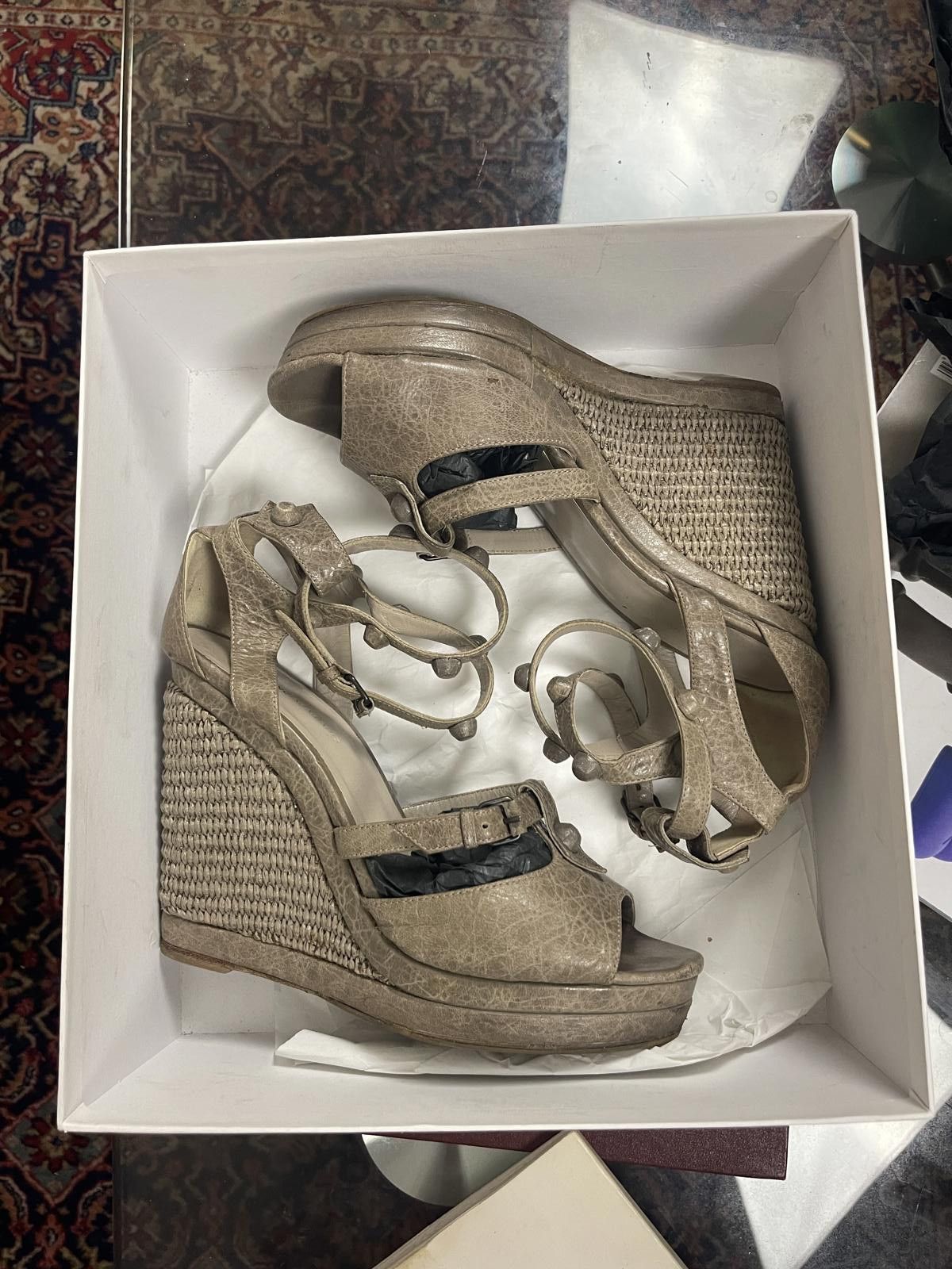 Balenciaga Balenciaga - 37 Beige Wedge Espadrille Sandals Size US 7.5 / IT 37.5 - 2 Thumbnail