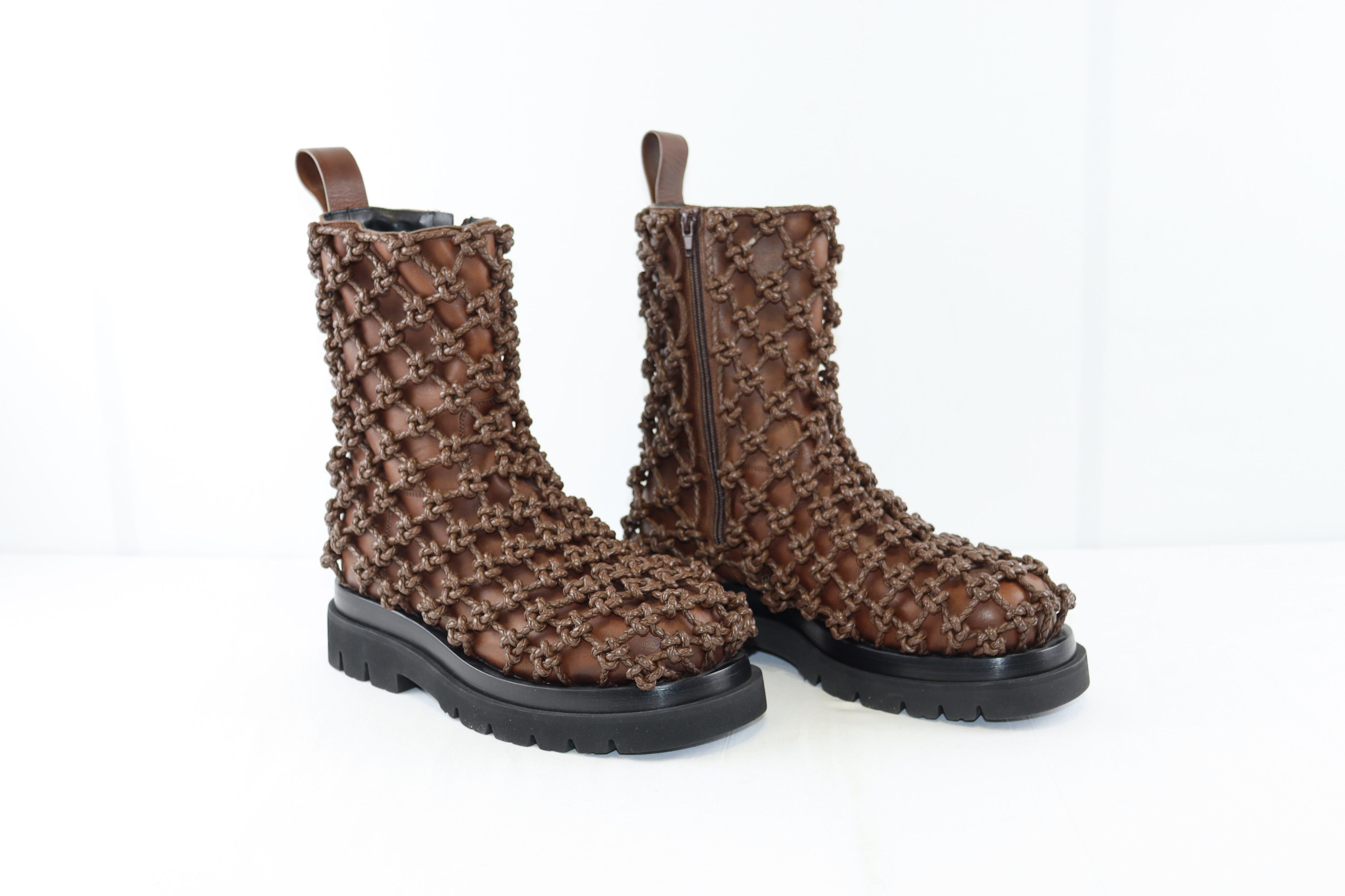 image of Bottega Veneta O1Rshd1 Knot Web Lug Boot In Dark Chestnut, Men's (Size 9)