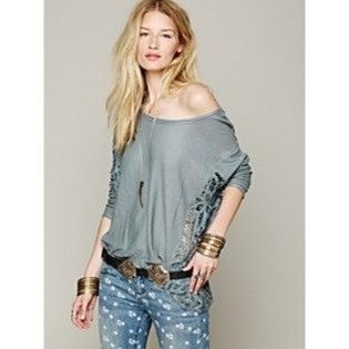Free People NWT Free People Black Lace Inset Slouchy Linen Blend Top | B Size S / US 4 / IT 40 - 3 Thumbnail