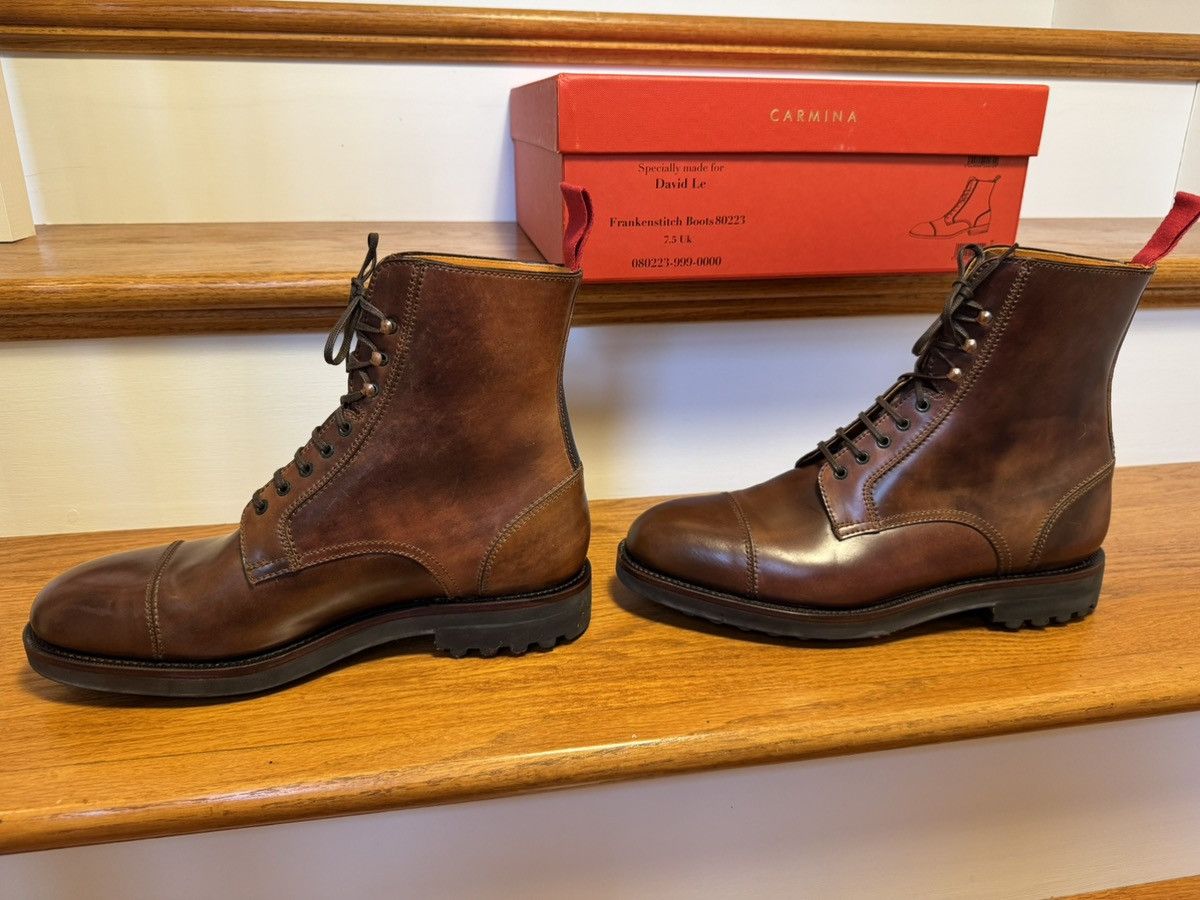 Carmina Carmina Custom Cordovan Frankenstitch Work Boots - Burgundy Size US 8.5 / EU 41-42 - 4 Thumbnail