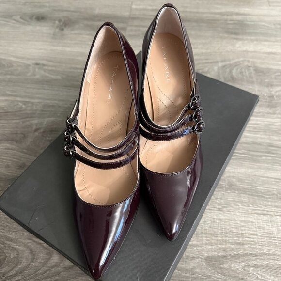 Elie Tahari NIB Tahari Bianca Deep Maroon Triple Buckle Pointed Toe Heel Size US 6 / IT 36 - 5 Thumbnail