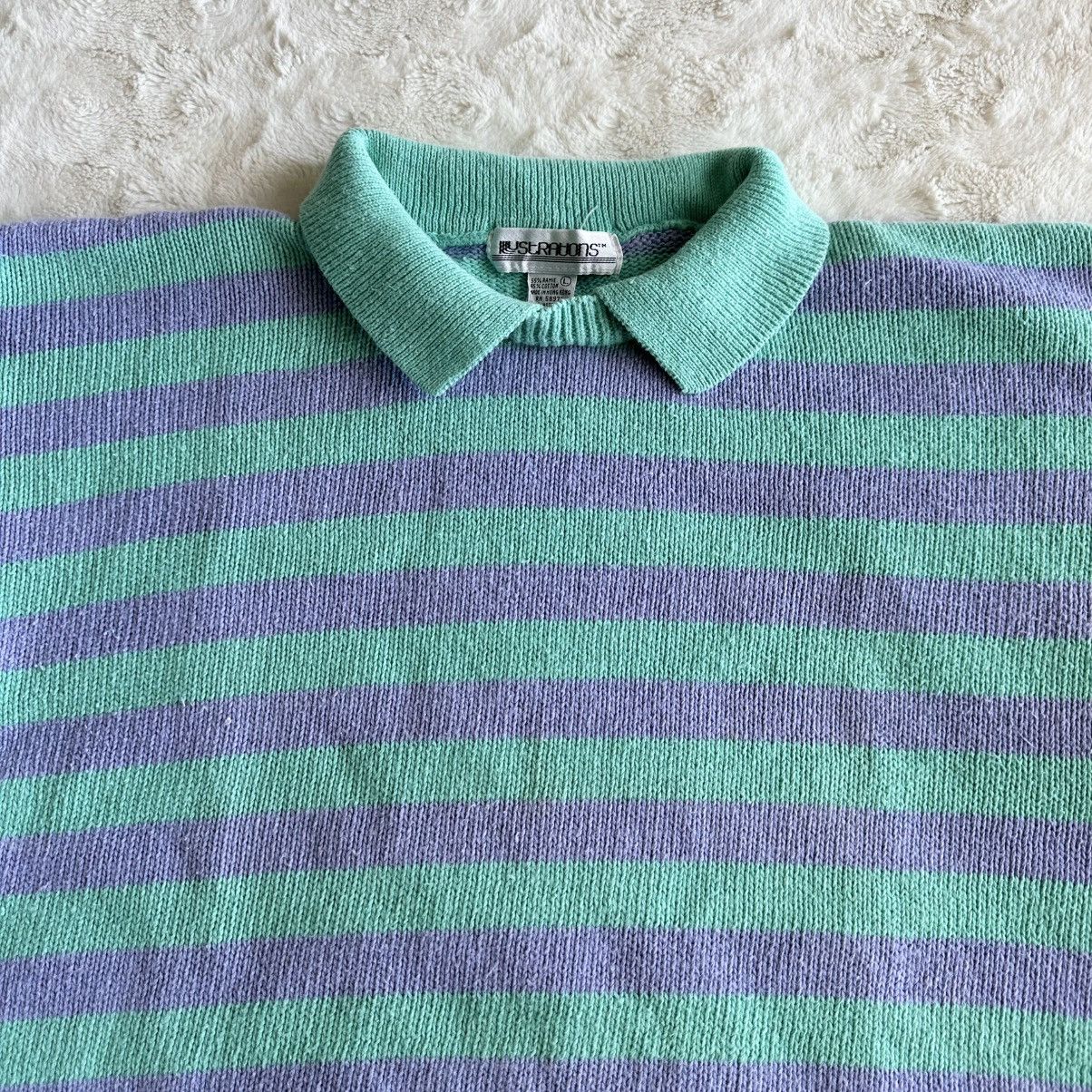 Other Vintage Striped Sweater Womens Large Green Purple Collared Size L / US 10 / IT 46 - 4 Thumbnail