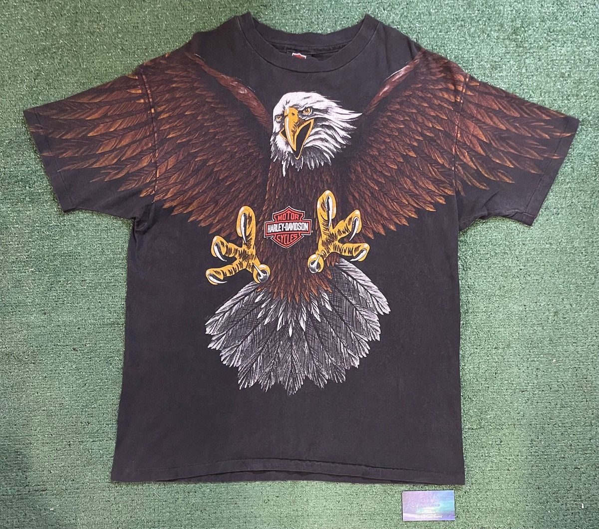 Vintage 90s Harley Davidson eagle all over double sided tee