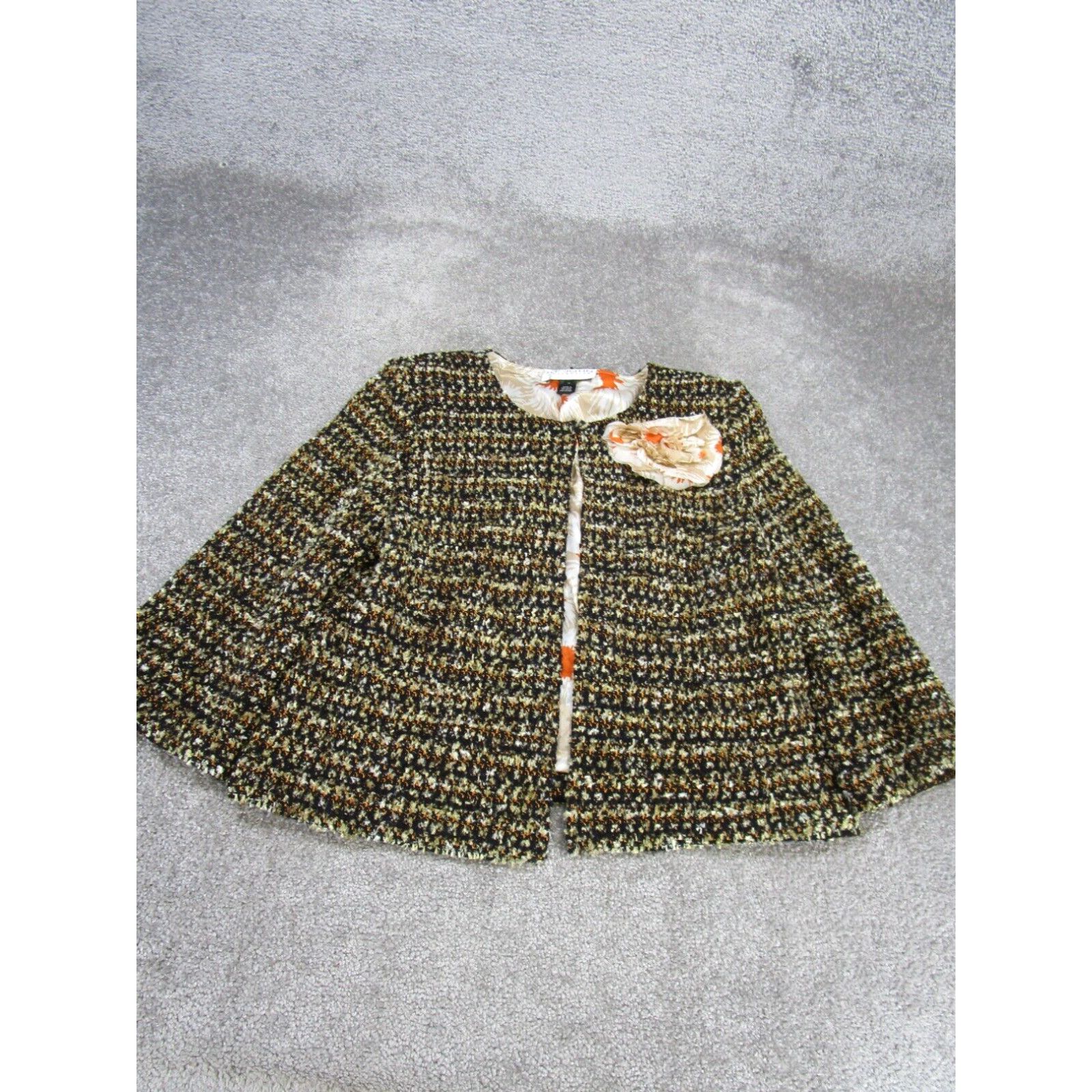 Image of Vintage St. John Jacket Womens 12 Black Tweed Wool Blend in White (Size XL)