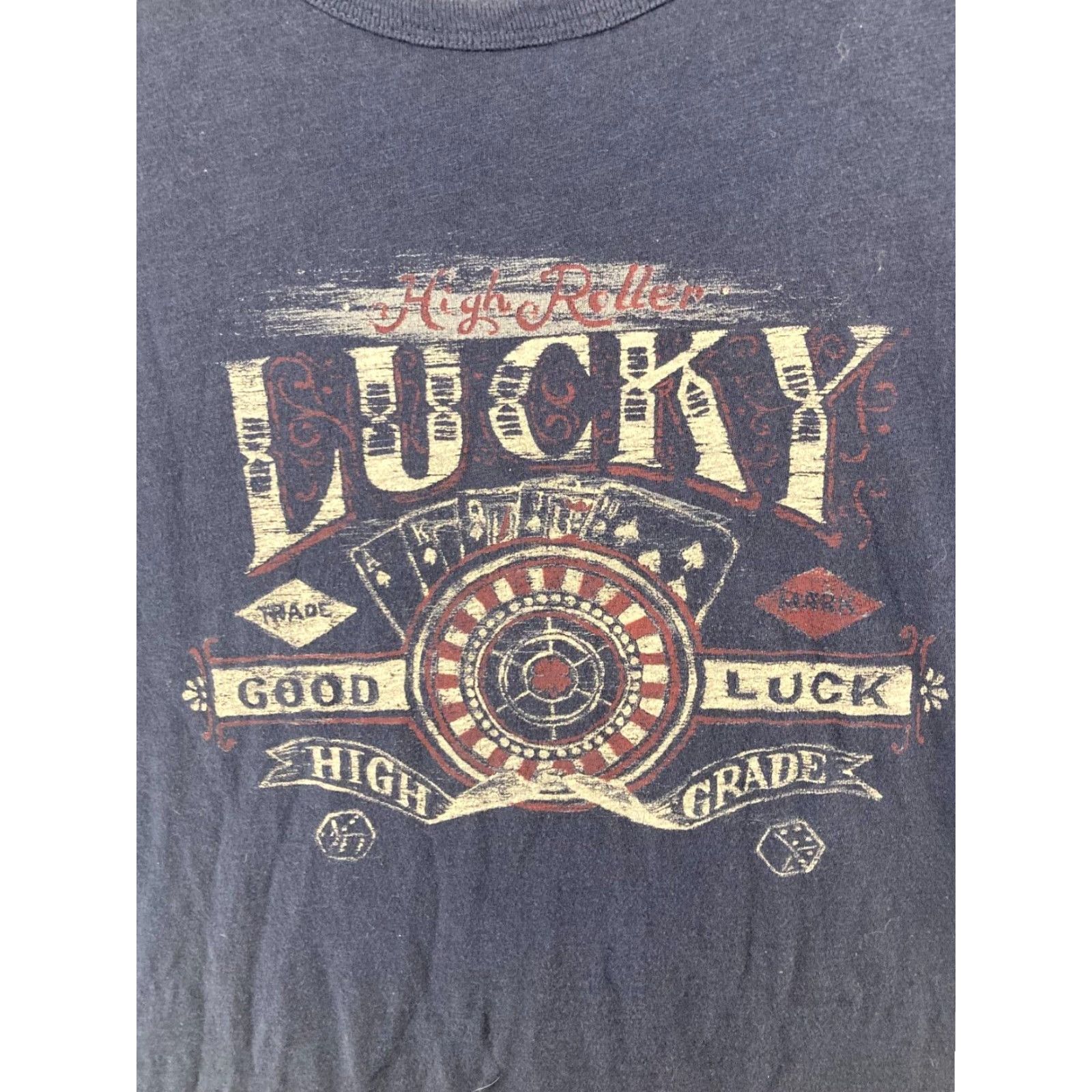 Lucky Brand Lucky Brand Mens TShirt Large Blue High Roller Dice Cards Roulette TShirt Crew Neck Jersey Cotton Graphic Print USA 10s 90s Mens Size US L / EU 52-54 / 3 - 4 Thumbnail
