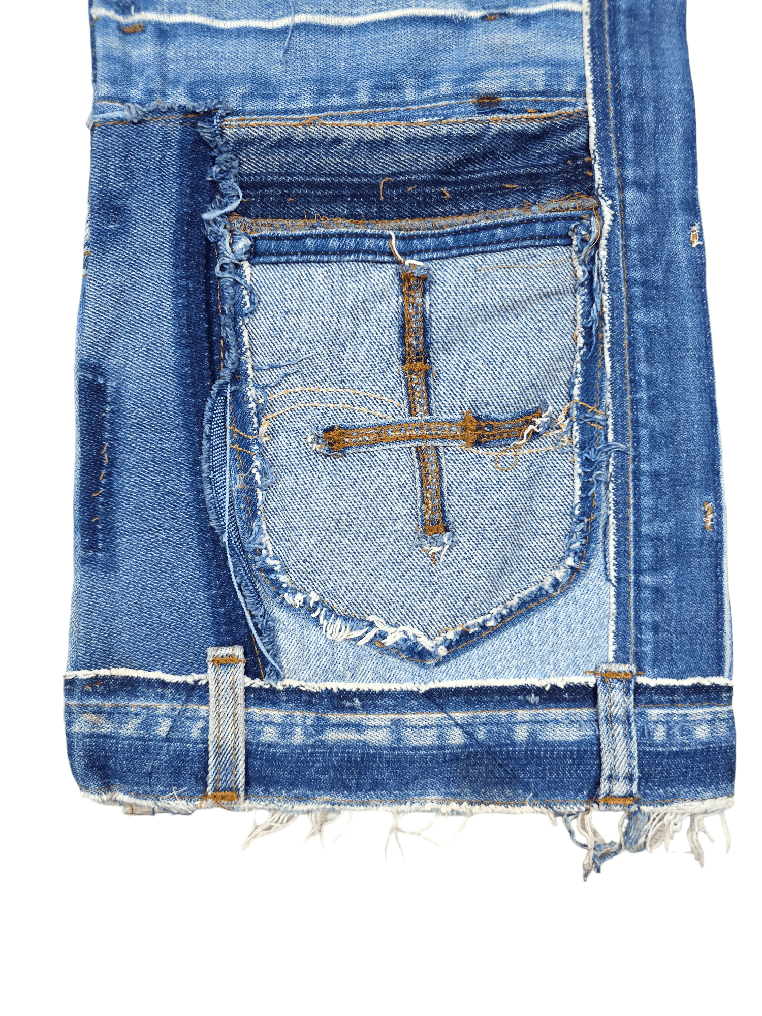 Japanese Brand × Levi's × Vintage 💎 34/32 Vintage Levi’s 505 Custom Patchwork Denim Jeans Size US 34 / EU 50 - 12 Thumbnail
