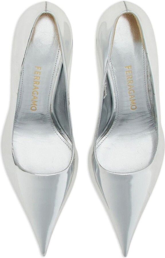 Salvatore Ferragamo o1s1rm0924 Eva Heeled Pump in Silver Size US 5.5 / IT 35.5 - 3 Thumbnail