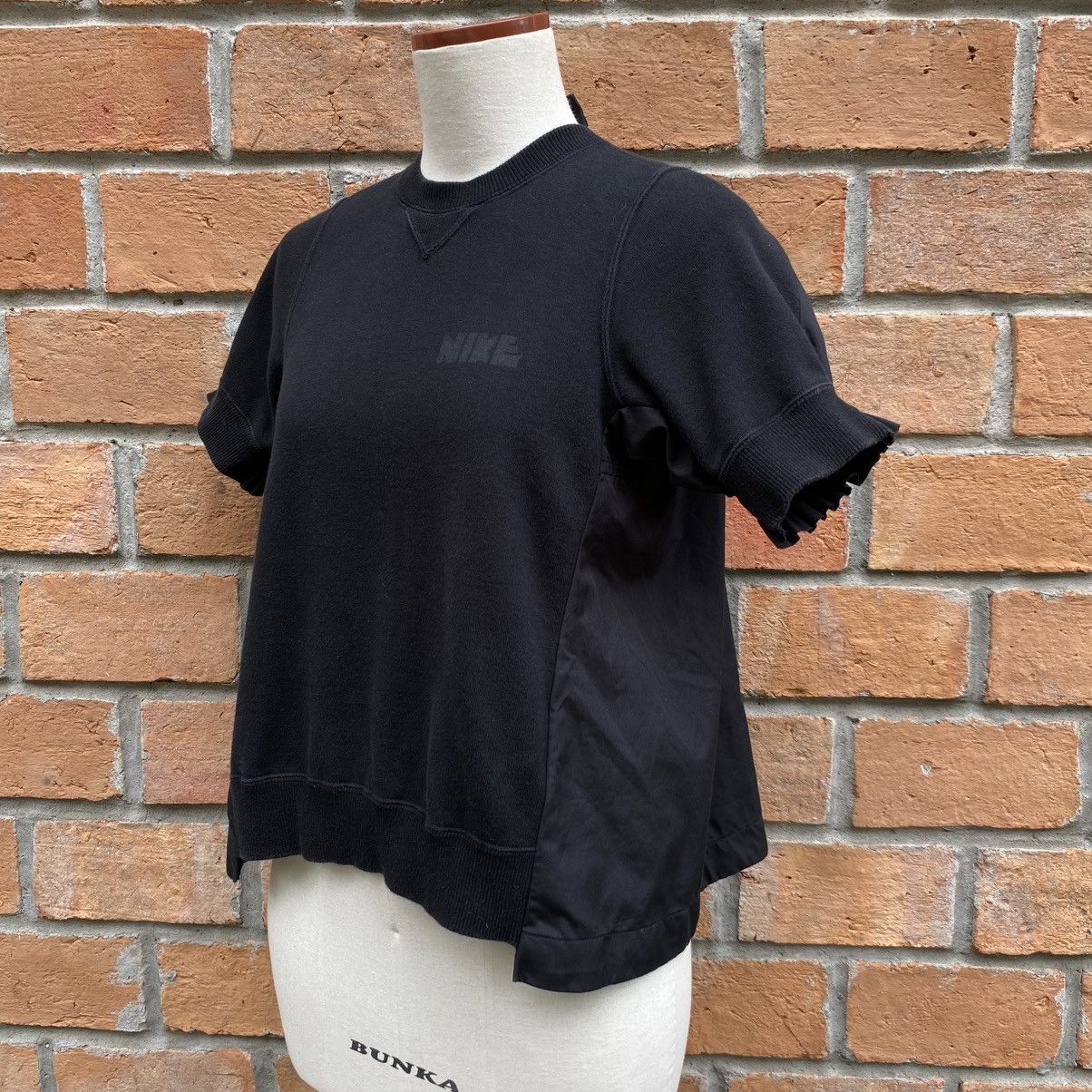 Sacai X Nike Black Short Sleeve Nike Top with Ruffle Trim