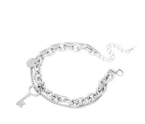 Jewelry Silver Double Chain Key Charm Bracelet, Layered Bracelet Size ONE SIZE - 5 Thumbnail