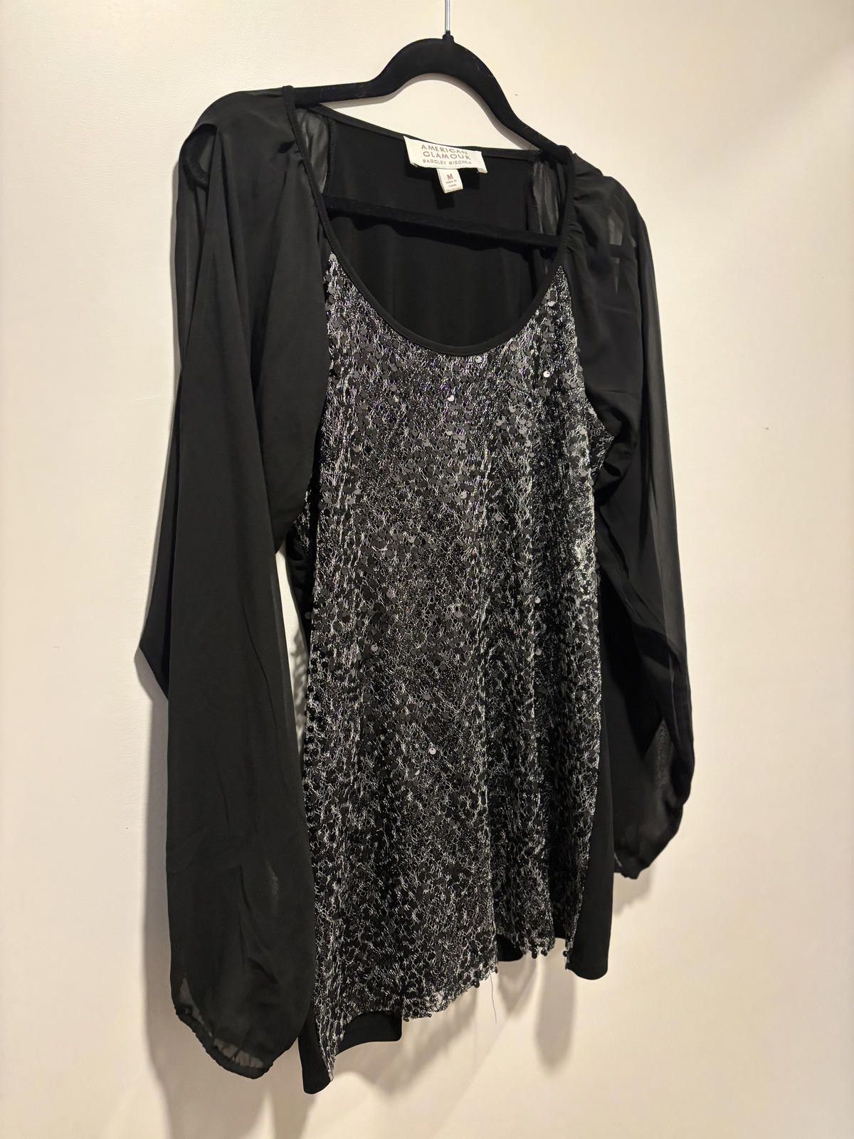 Other Badgley Mishka Navy Sequin and Chiffon Sleeve Blouse Size M / US 6-8 / IT 42-44 - 3 Thumbnail