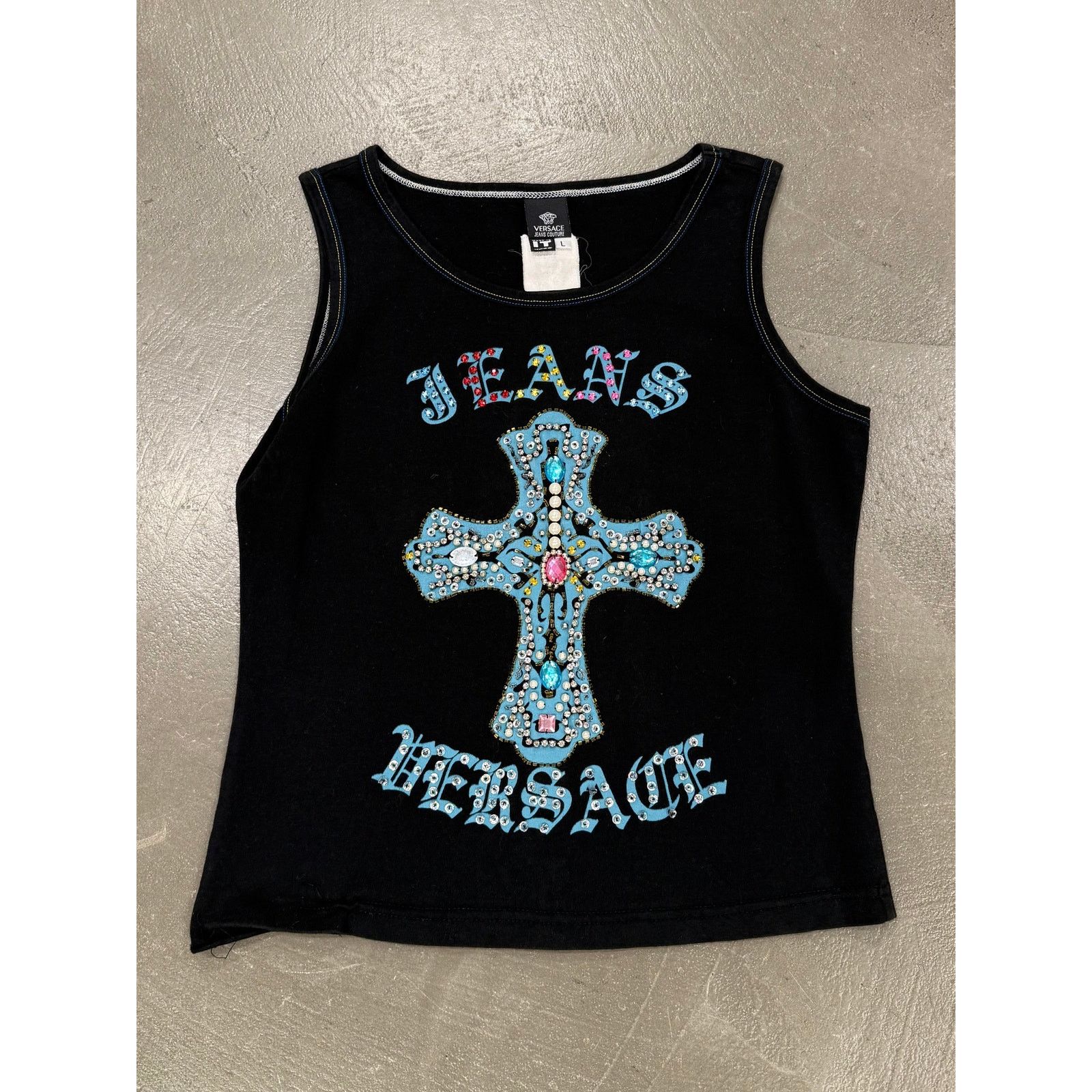 Versace 2000S Versace embellished cross tank top Size L / US 10 / IT 46 - 1 Thumbnail