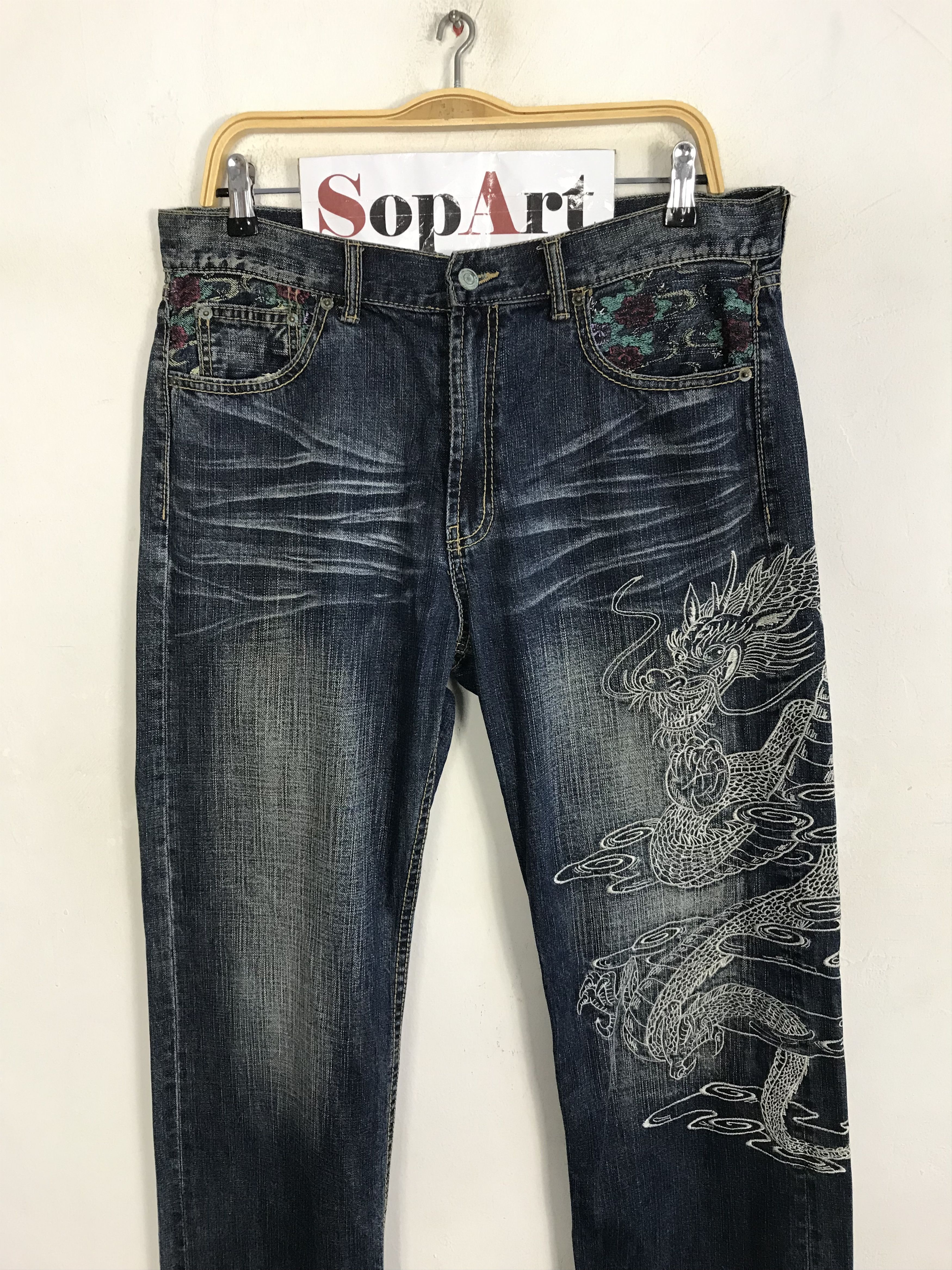 Japanese Brand Vintage Japanese Brand Embroidery Dragon Zipper Jeans Size US 34 / EU 50 - 3 Thumbnail