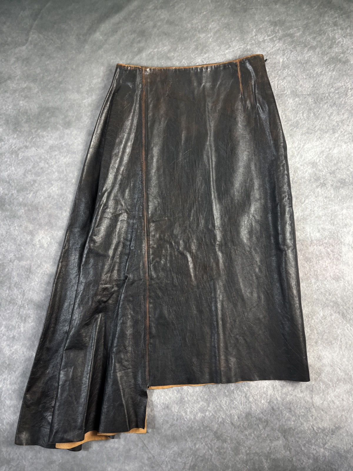 Prada F/W 2013 Prada Leather Skirt Runway Asymmetrical Maxi Long Size 27" / US 4 / IT 40 - 3 Thumbnail