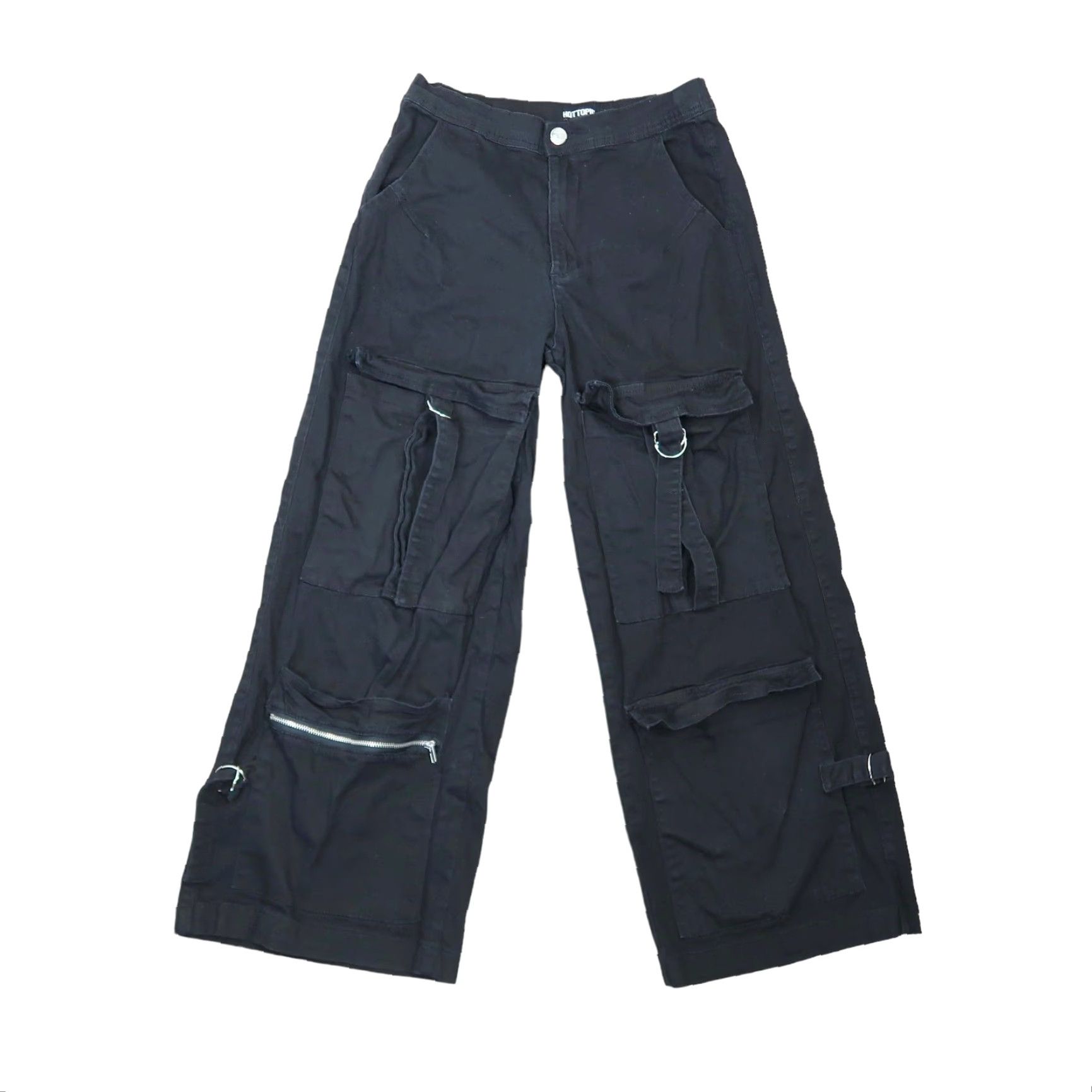 Hot Topic Hot Topic Black High Rise Straight Wide Leg Cargo Pants Women Size 5 Casual Cotton Zipper Pockets Holiday 90s Inspired Size 28" / US 6 / IT 42 - 2 Thumbnail