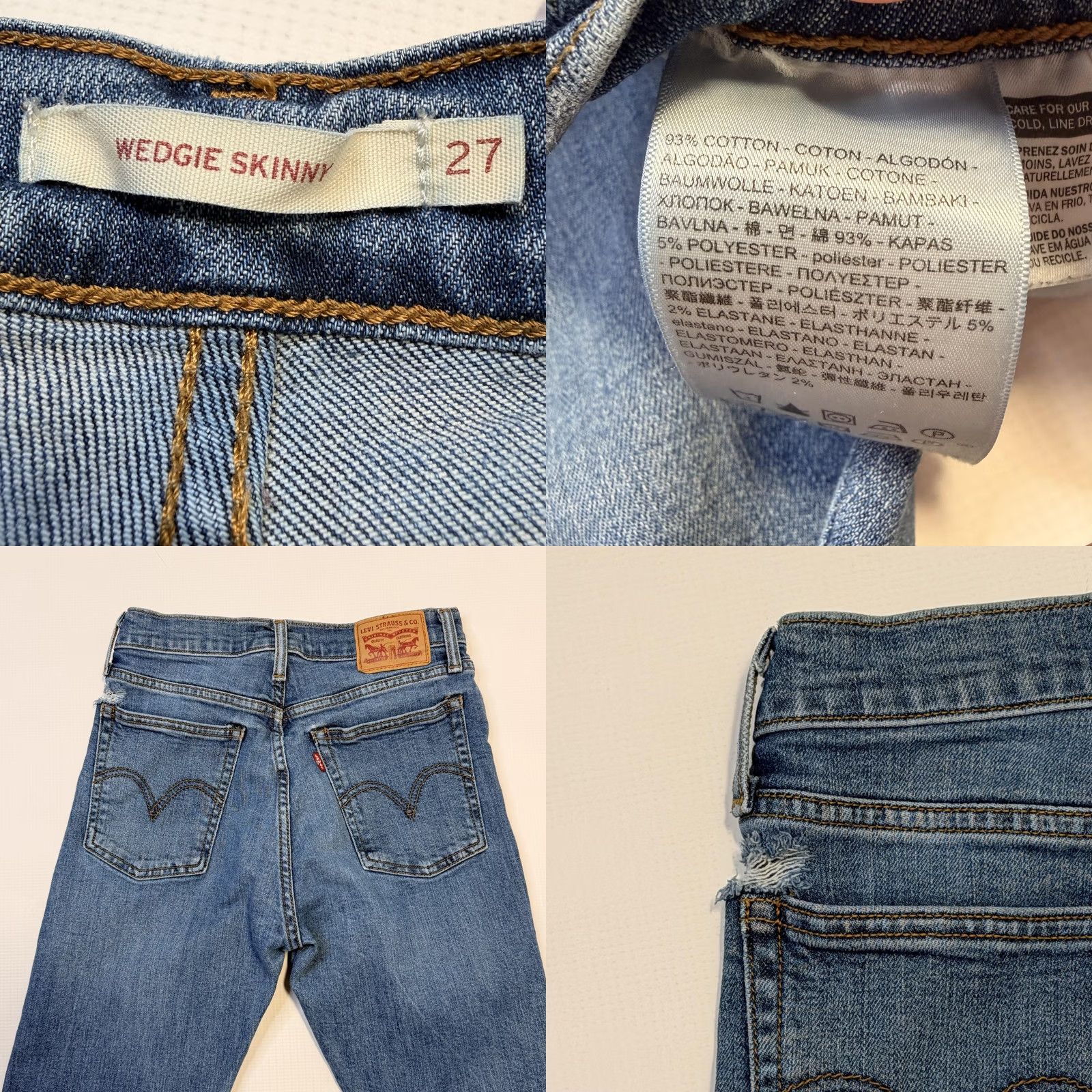 Levi's Levi's Wedgie Skinny Jeans Womens 27 Blue High Rise Distressed Stretch Denim, 5-Pocket, Button Fly, 27 in Inseam, Medium Wash, Jeans Size 27" / US 4 / IT 40 - 8 Thumbnail